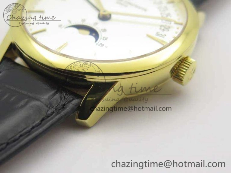 FreshLook Patrimony Retrograde Date MoonPhase YG GS Best Edition White Dial On Leather Strap A 9974