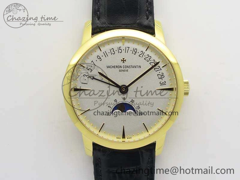FreshLook Patrimony Retrograde Date MoonPhase YG GS Best Edition White Dial On Leather Strap A 9974