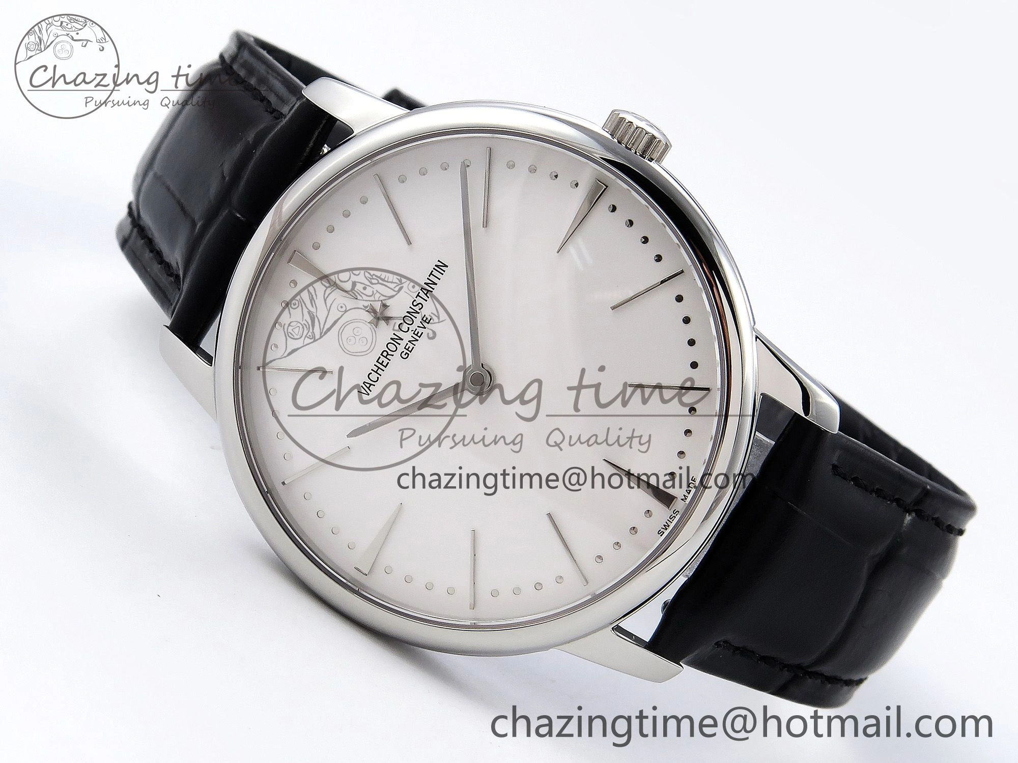 Sophisticated Patrimony SS KZF Best Edition White Dial on Black Leather Strap MIYOTA 9848