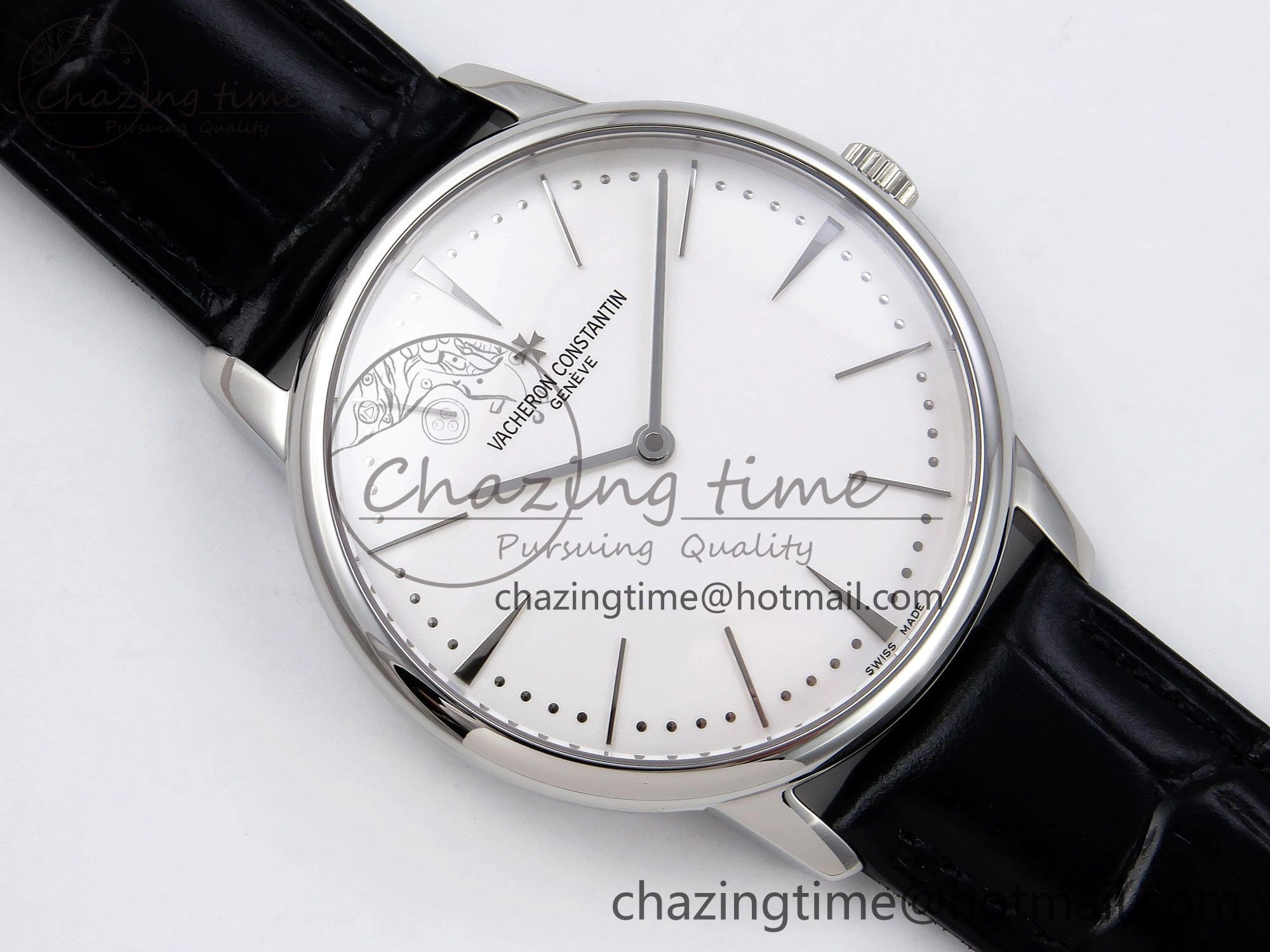 Sophisticated Patrimony SS KZF Best Edition White Dial on Black Leather Strap MIYOTA 9848