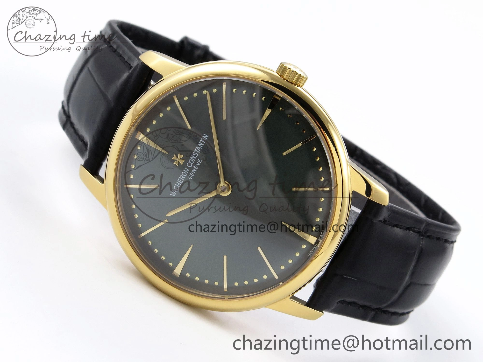 Efficient Patrimony YG KZF Best Edition Green Dial on Black Leather Strap MIYOTA 9849