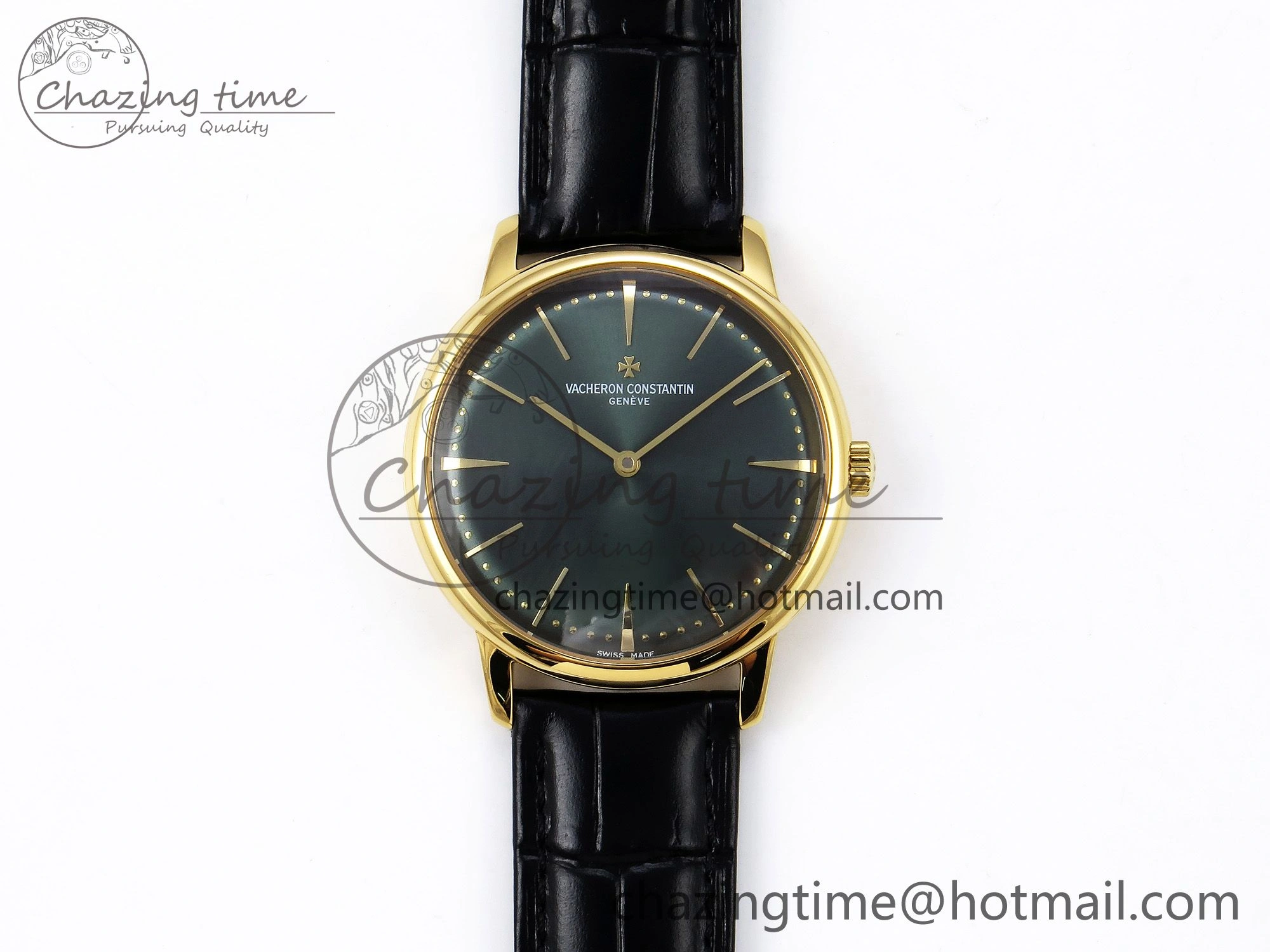 Efficient Patrimony YG KZF Best Edition Green Dial on Black Leather Strap MIYOTA 9849