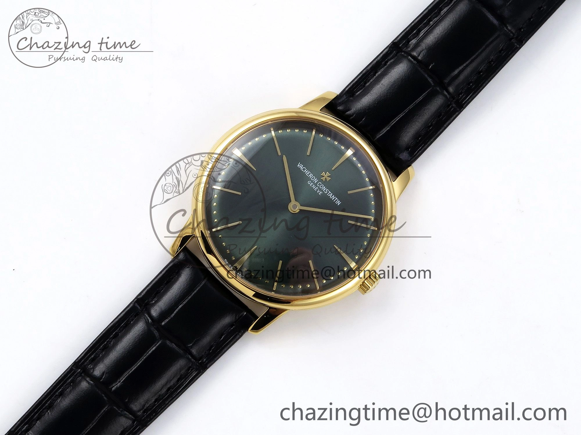 Efficient Patrimony YG KZF Best Edition Green Dial on Black Leather Strap MIYOTA 9849