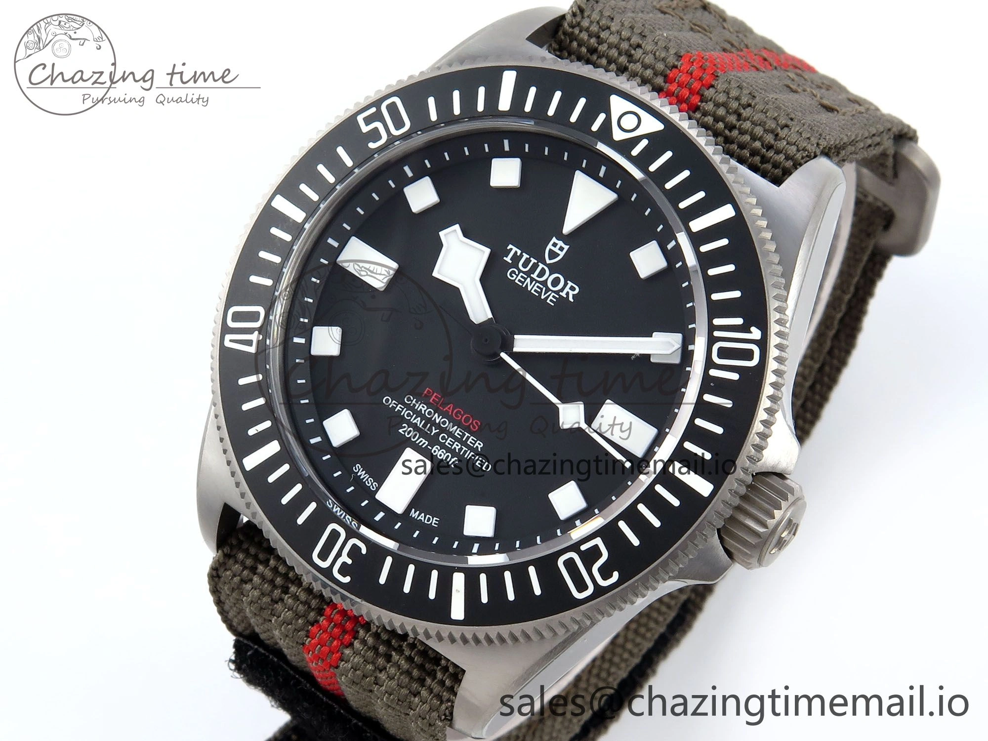 Stylish Pelagos FXD 25717N M+F 1:1 Best Edition Black Dial on Green Nylon Strap 8N 9733