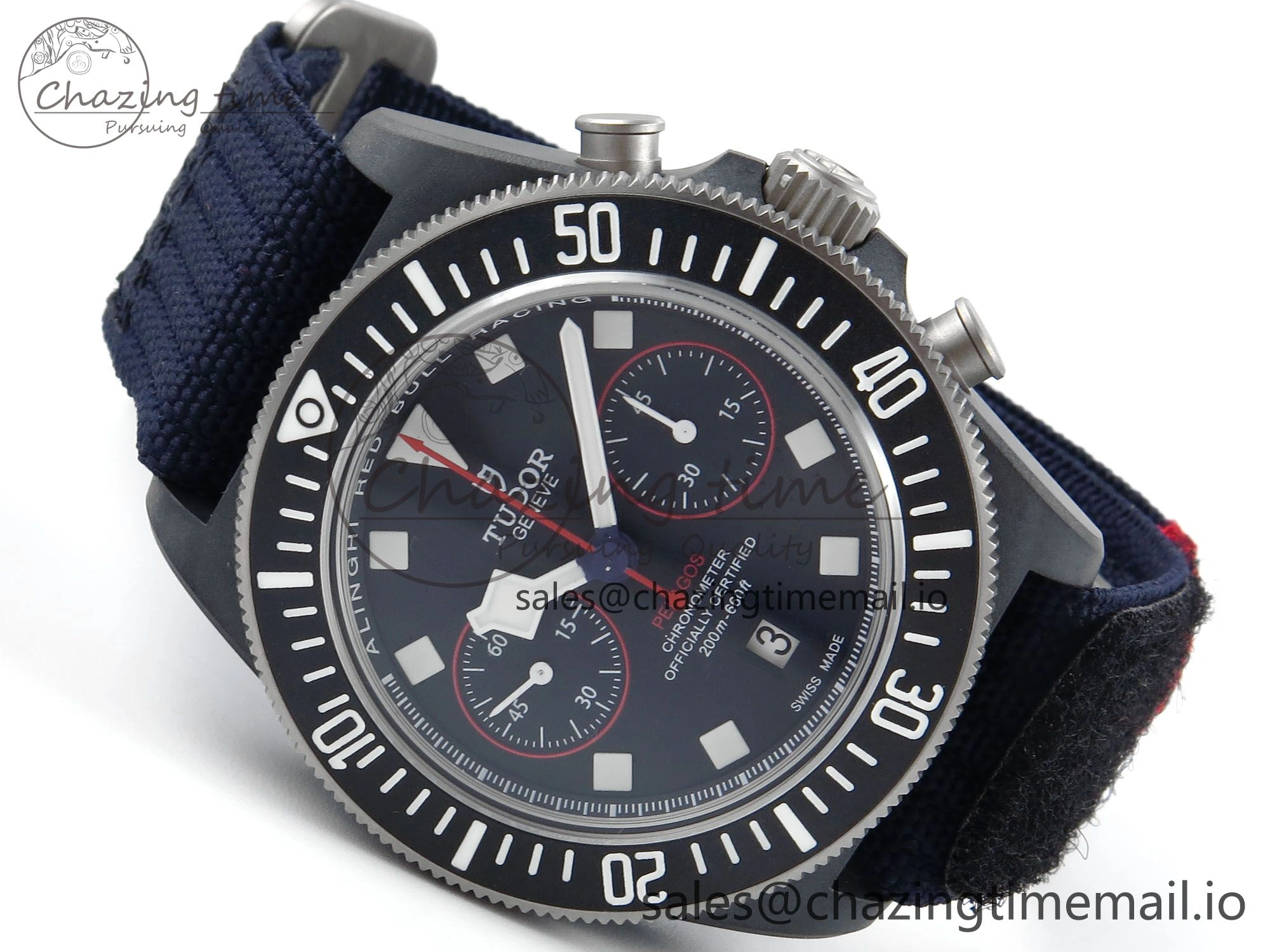 Breathable Pelagos FXD Chrono M+F 1:1 Best Edition Red Blue Dial on Blue Nylon Strap A 9730