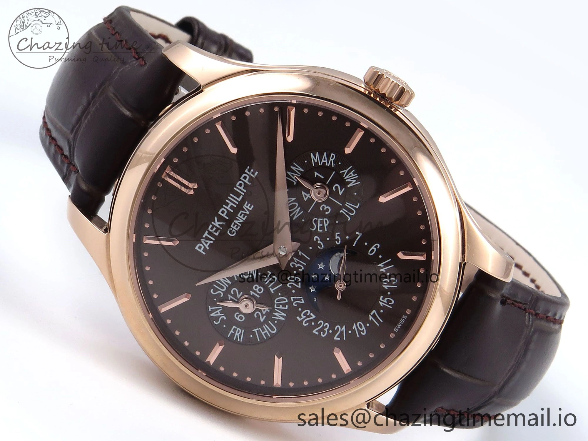 WeatherProof Perpetual Calendar 5140 RG 3KF Best Edition Brown Dial on Brown Leather Strap A 8667