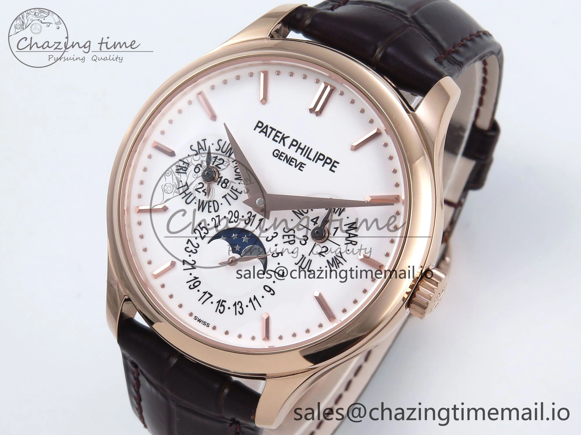 Perpetual Calendar 5140 RG 3KF Best Edition White Dial on Brown Leather Strap A Minimalist 8671