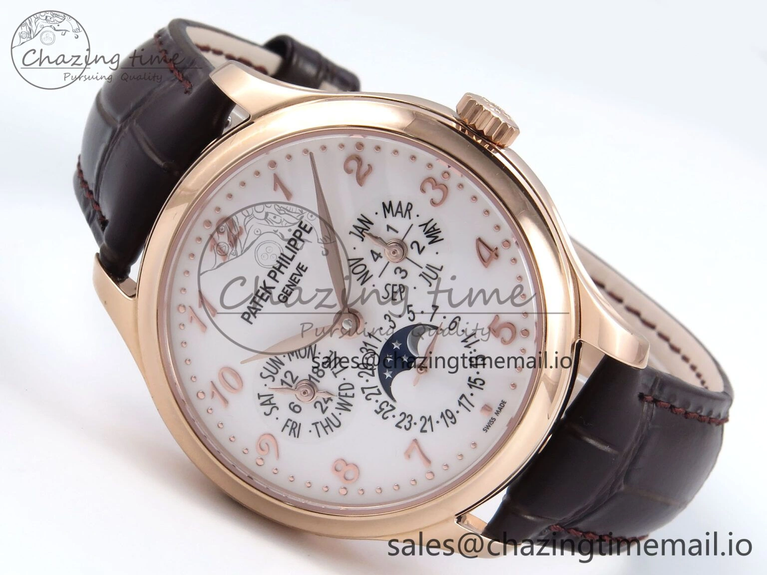 Perpetual Calendar 5140 RG 3KF Best Edition White Numeral Dial on Brown Leather Strap A SoftTouch 8669