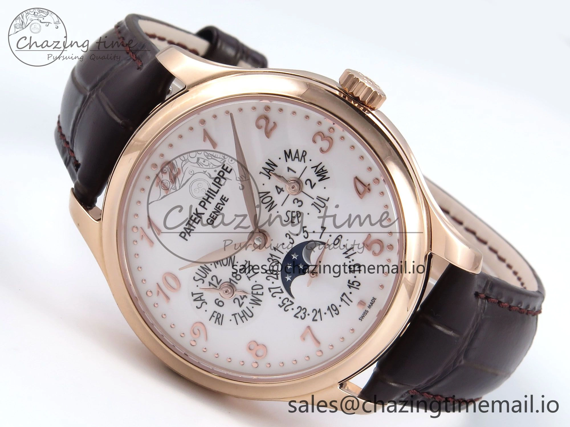 Perpetual Calendar 5140 RG 3KF Best Edition White Numeral Dial on Brown Leather Strap A SoftTouch 8669