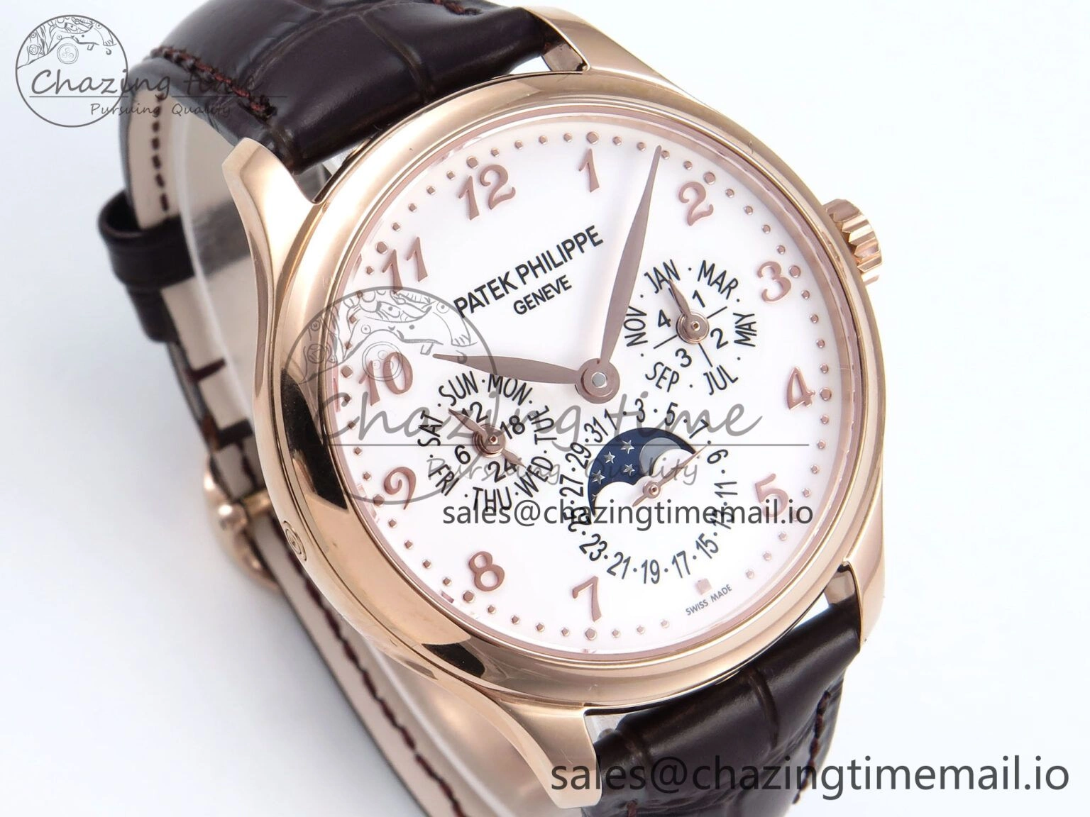 Perpetual Calendar 5140 RG 3KF Best Edition White Numeral Dial on Brown Leather Strap A SoftTouch 8669