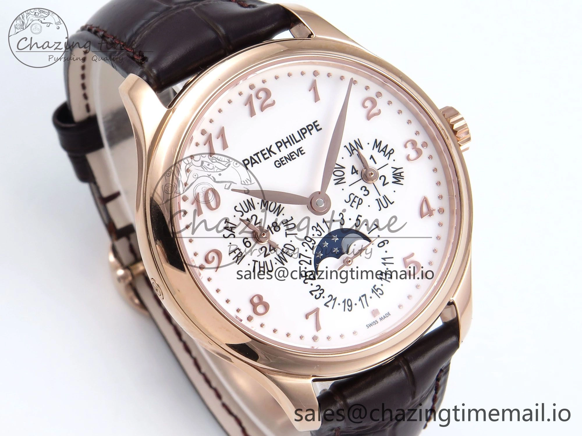 Perpetual Calendar 5140 RG 3KF Best Edition White Numeral Dial on Brown Leather Strap A SoftTouch 8669