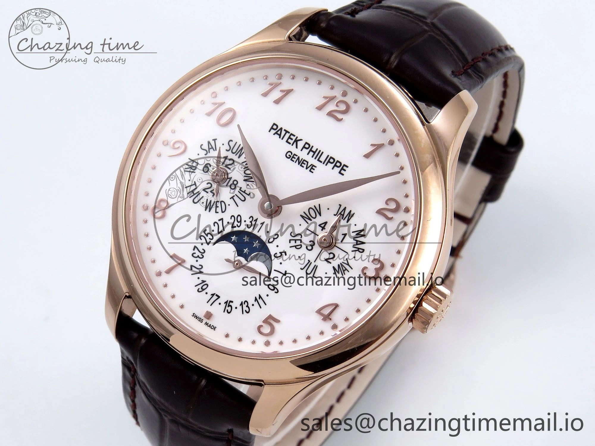 Perpetual Calendar 5140 RG 3KF Best Edition White Numeral Dial on Brown Leather Strap A SoftTouch 8669