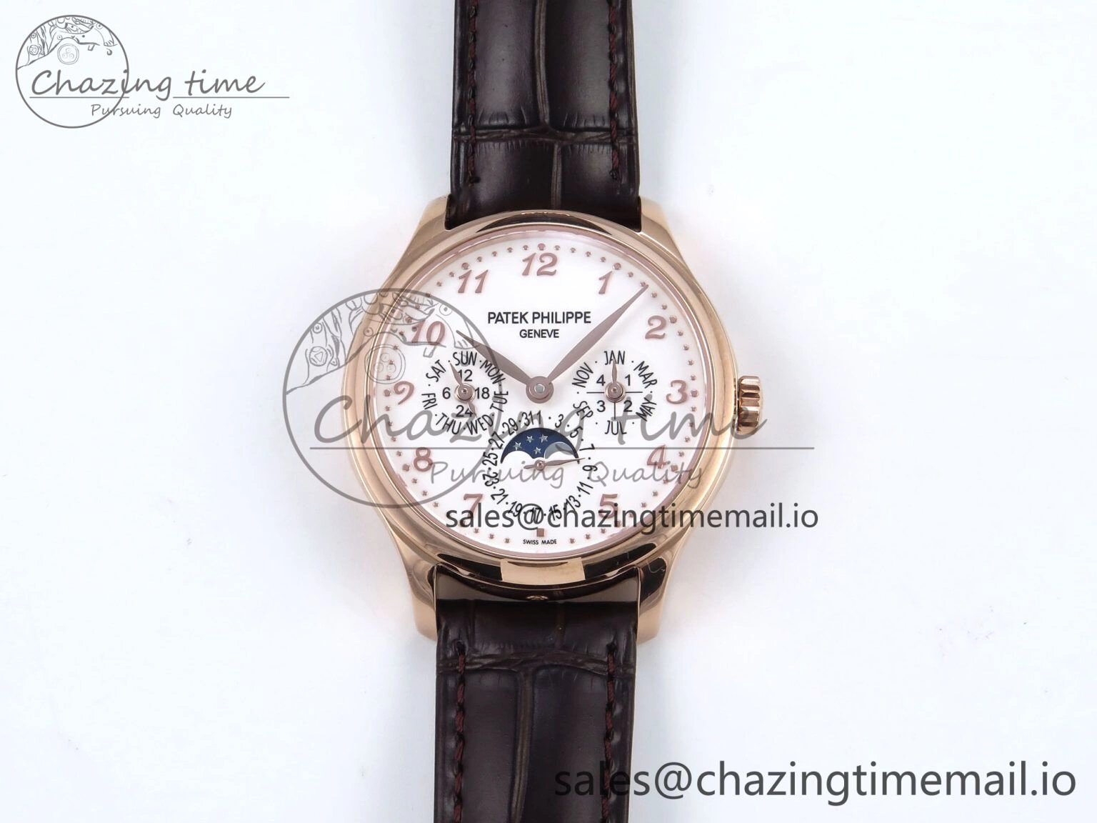 Perpetual Calendar 5140 RG 3KF Best Edition White Numeral Dial on Brown Leather Strap A SoftTouch 8669