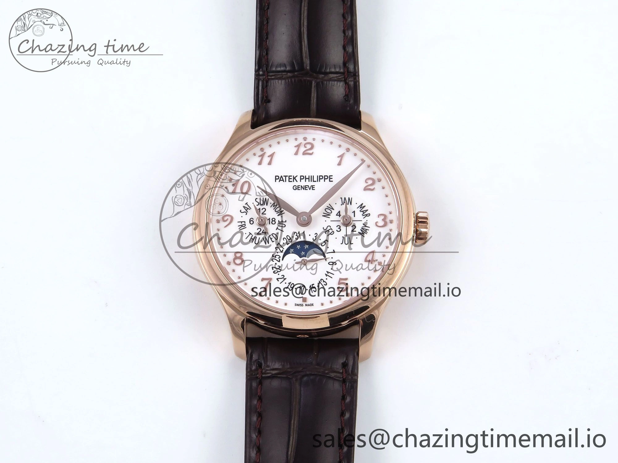 Perpetual Calendar 5140 RG 3KF Best Edition White Numeral Dial on Brown Leather Strap A SoftTouch 8669