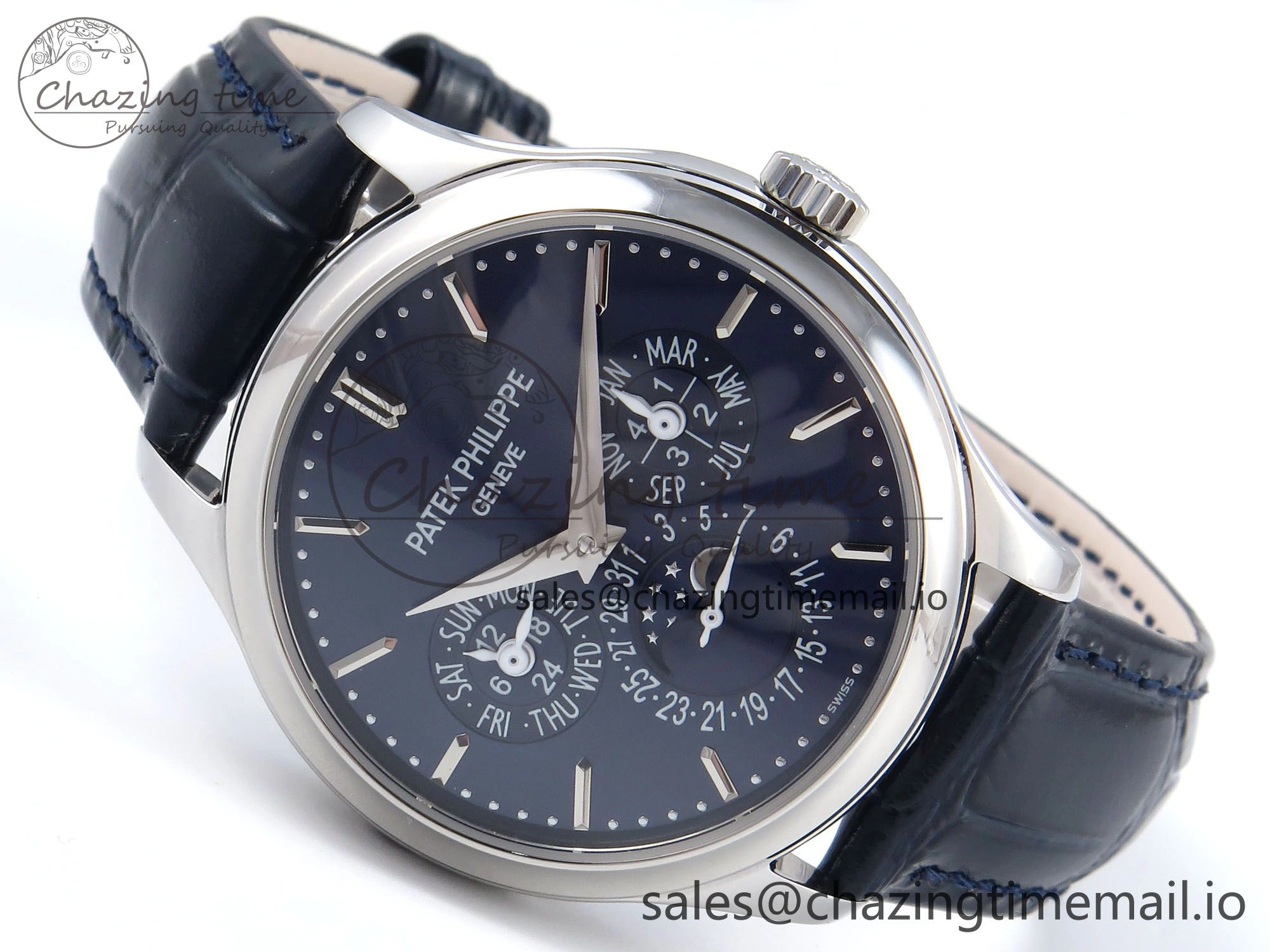 Perpetual Calendar 5140 SS 3KF Best Edition Blue Dial on Blue Leather Strap A Soft 8655