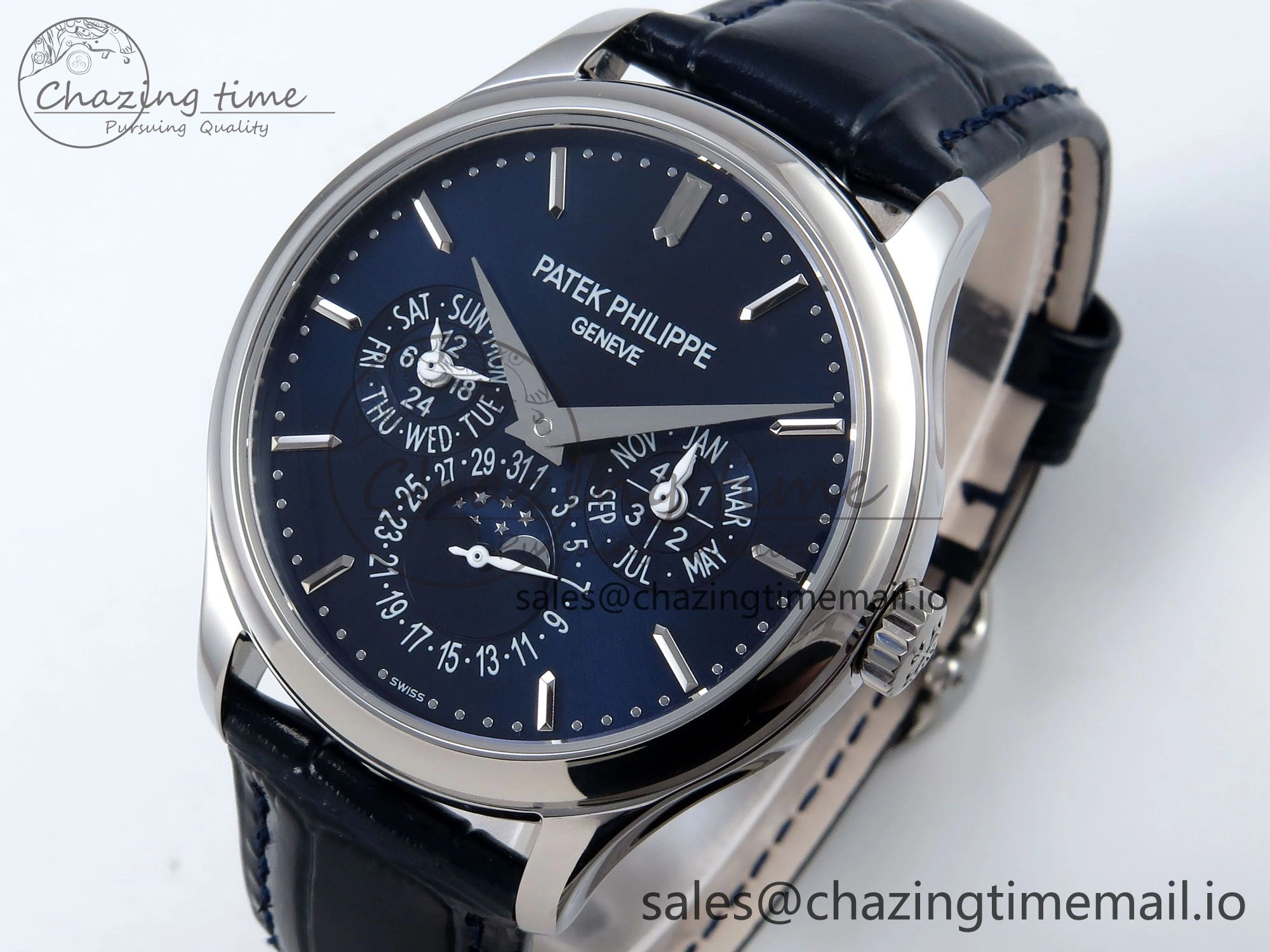 Perpetual Calendar 5140 SS 3KF Best Edition Blue Dial on Blue Leather Strap A Soft 8655