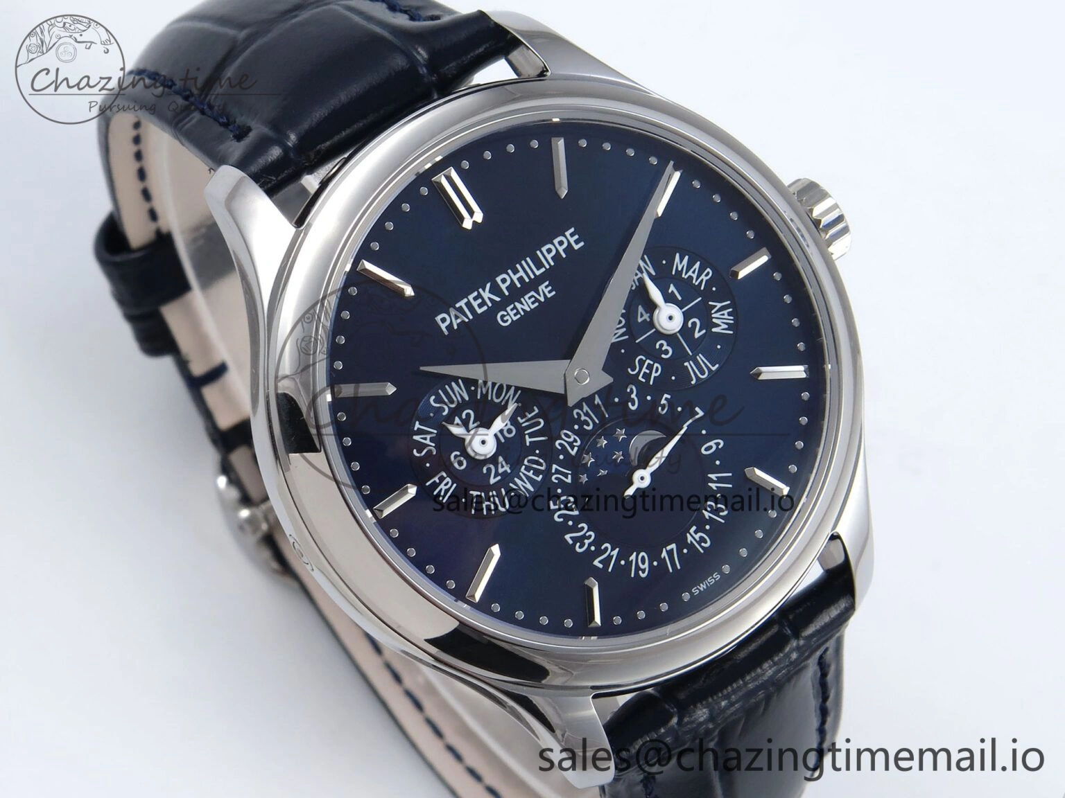 Perpetual Calendar 5140 SS 3KF Best Edition Blue Dial on Blue Leather Strap A Soft 8655