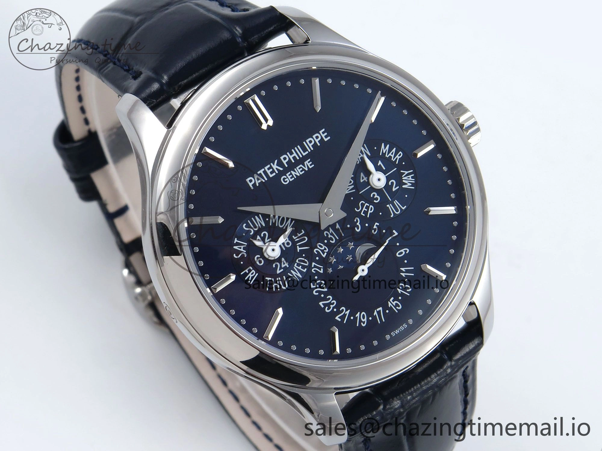 Perpetual Calendar 5140 SS 3KF Best Edition Blue Dial on Blue Leather Strap A Soft 8655