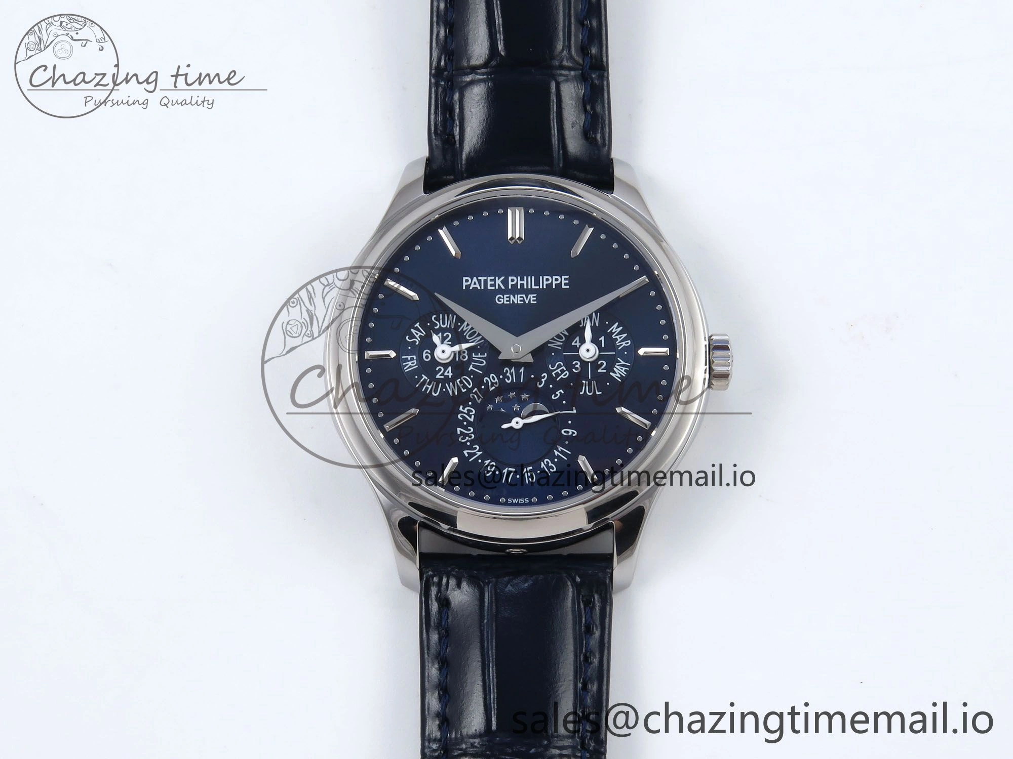 Perpetual Calendar 5140 SS 3KF Best Edition Blue Dial on Blue Leather Strap A Soft 8655