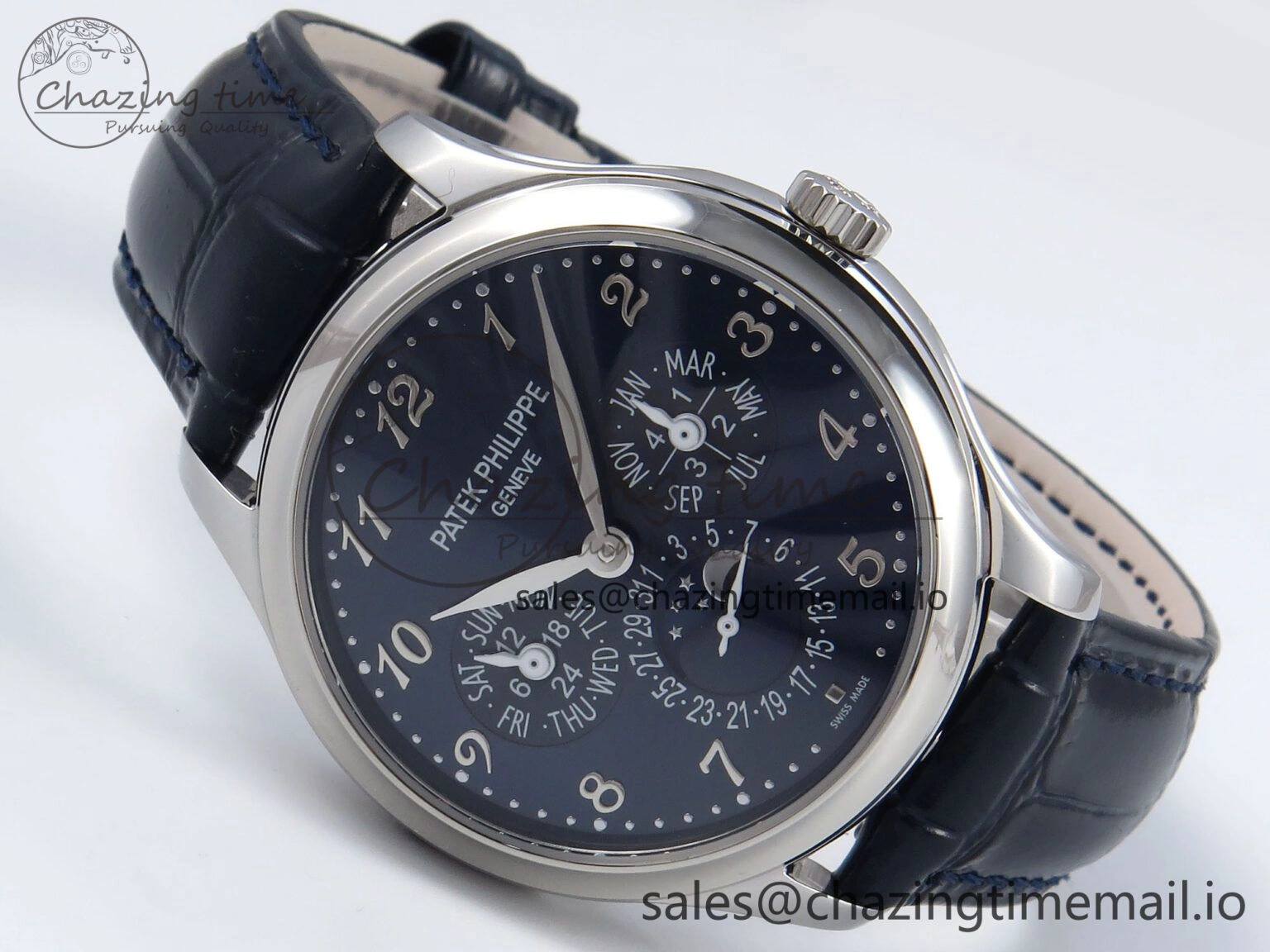 Perpetual Calendar 5140 SS 3KF Best Edition Blue Numeral Dial on Blue Leather Strap A Timeless 8656