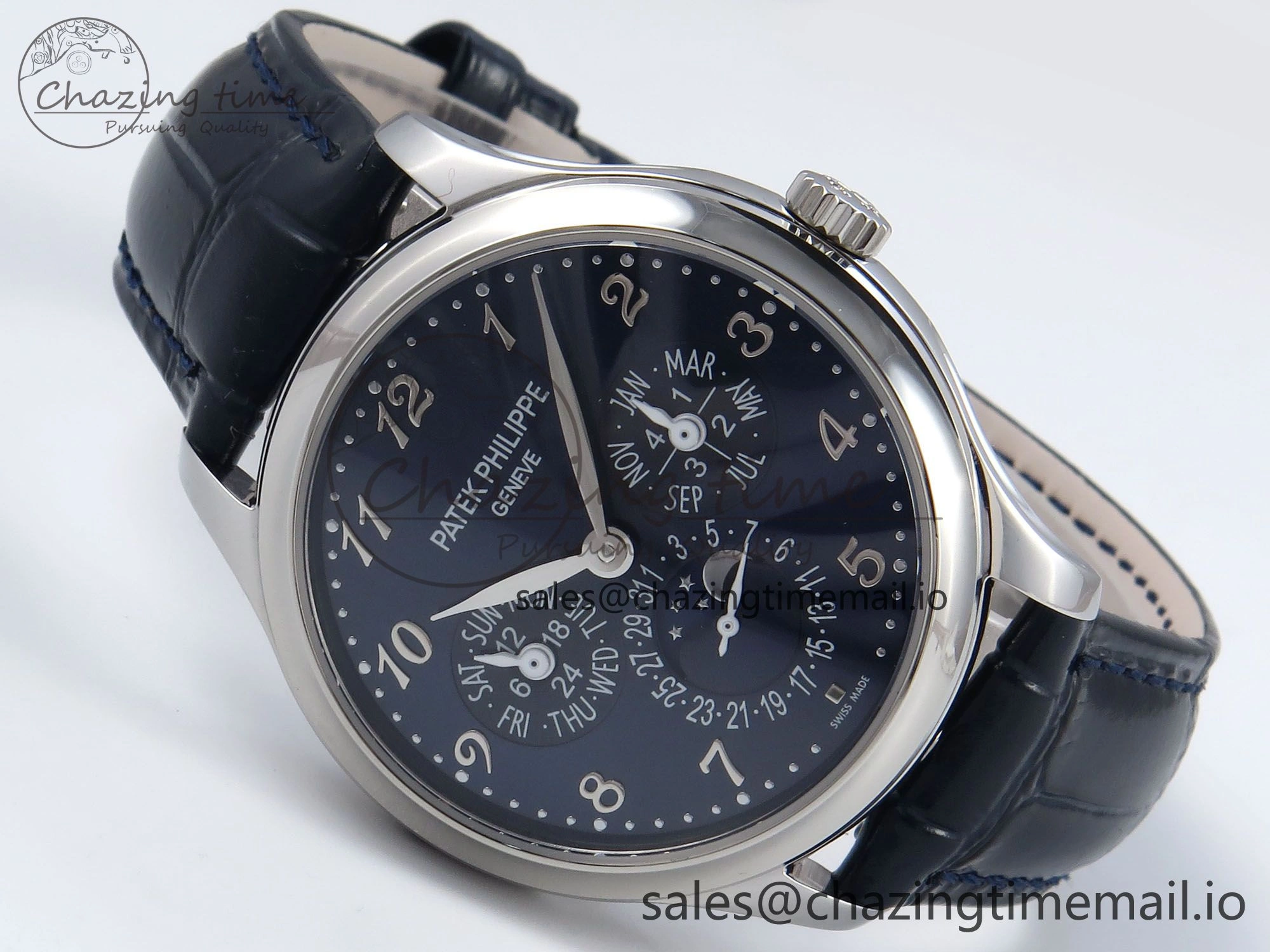 Perpetual Calendar 5140 SS 3KF Best Edition Blue Numeral Dial on Blue Leather Strap A Timeless 8656