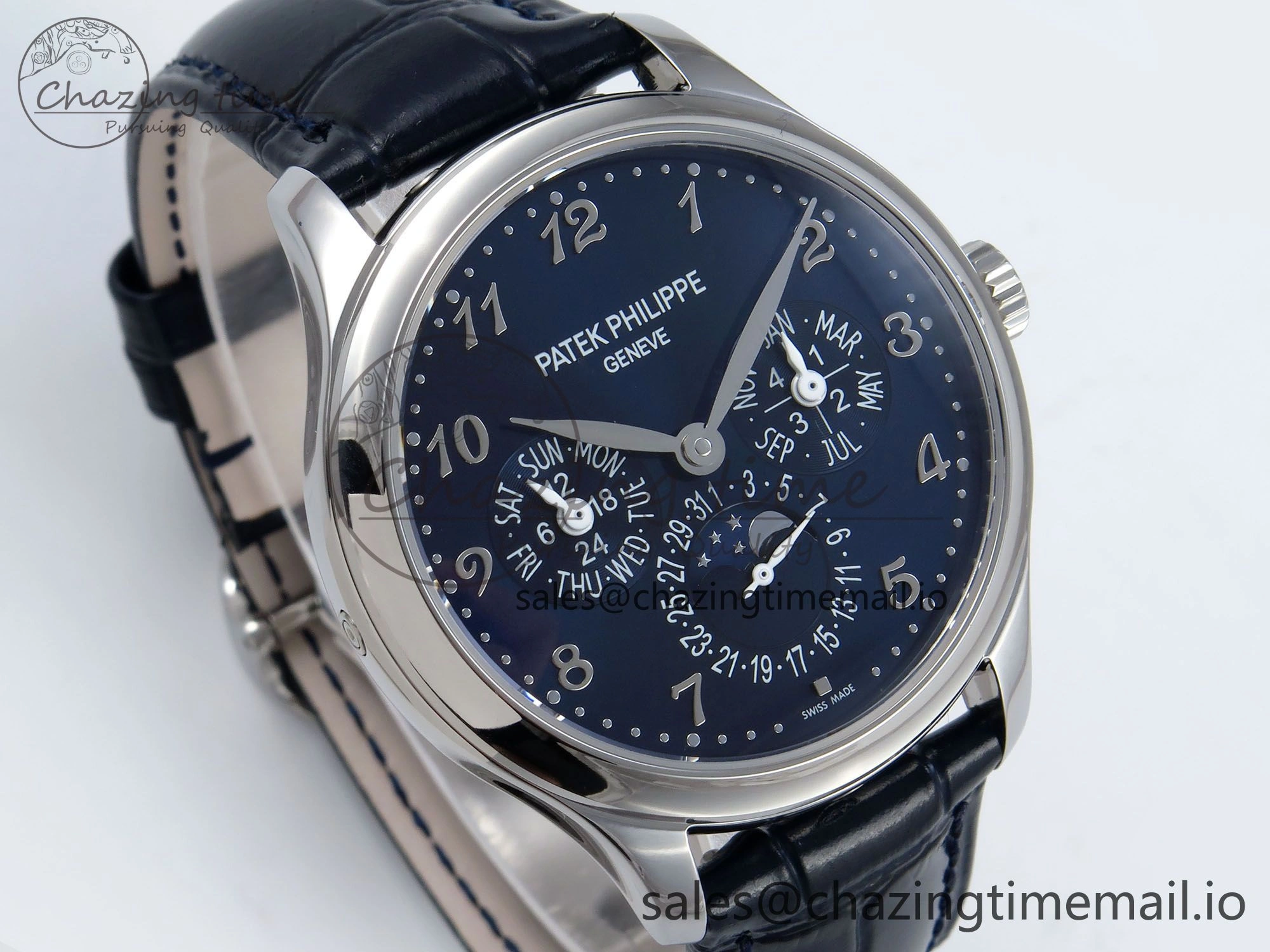Perpetual Calendar 5140 SS 3KF Best Edition Blue Numeral Dial on Blue Leather Strap A Timeless 8656