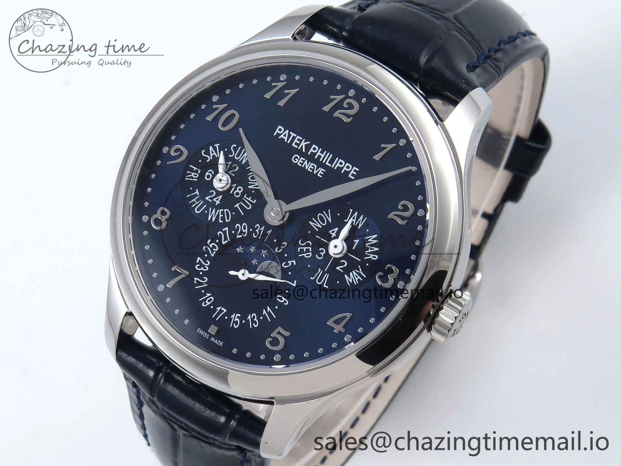 Perpetual Calendar 5140 SS 3KF Best Edition Blue Numeral Dial on Blue Leather Strap A Timeless 8656