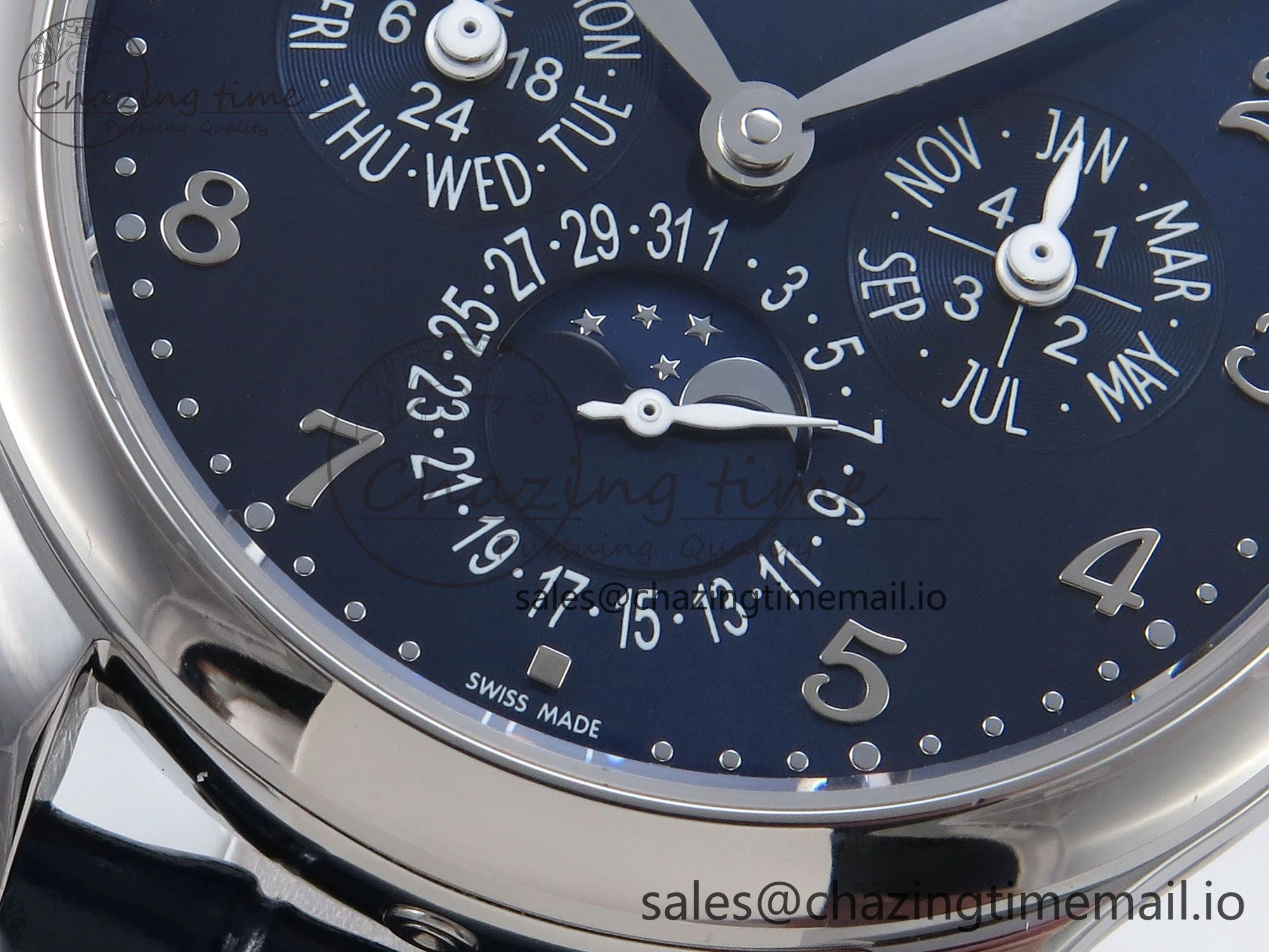Perpetual Calendar 5140 SS 3KF Best Edition Blue Numeral Dial on Blue Leather Strap A Timeless 8656