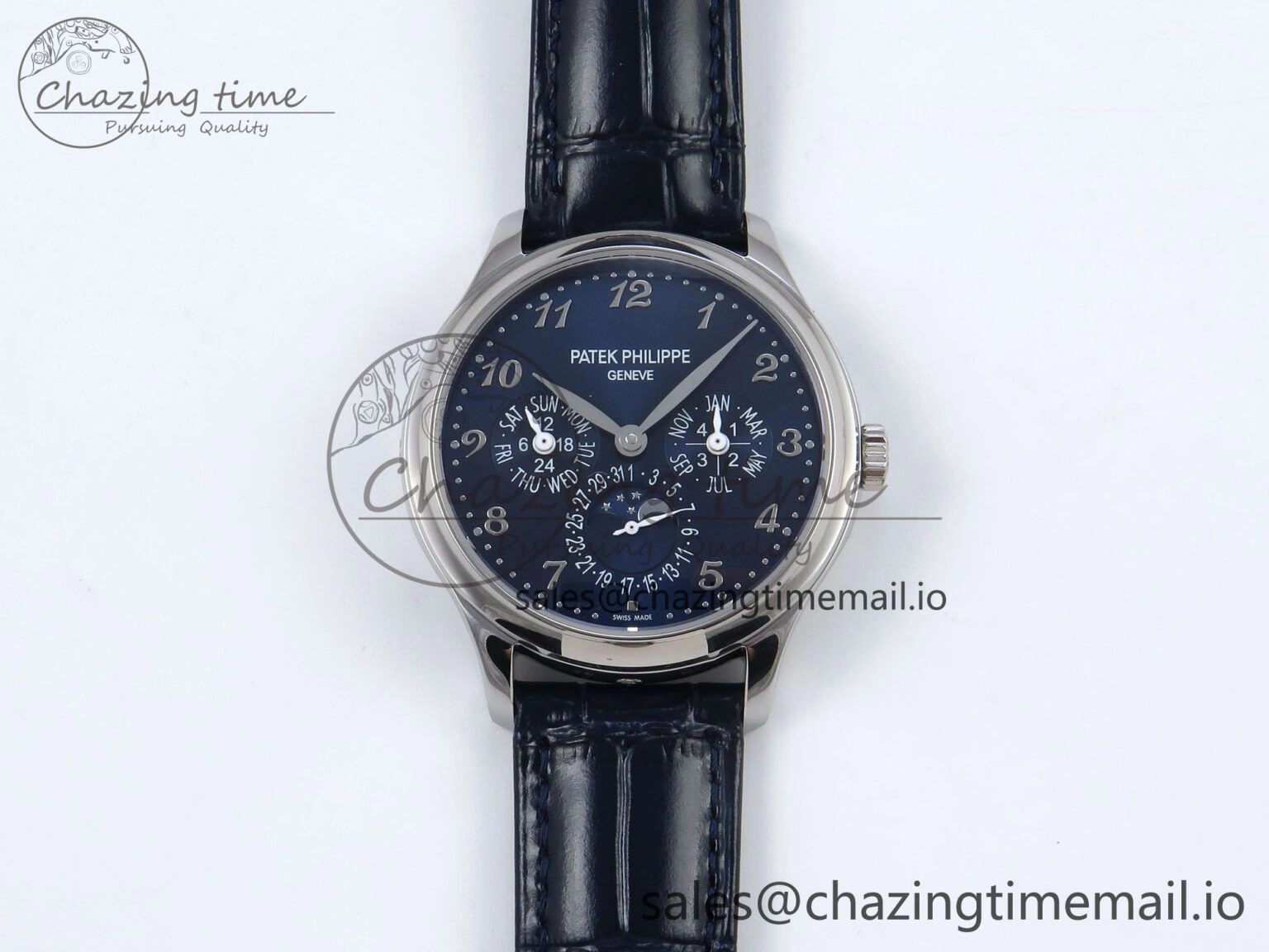 Perpetual Calendar 5140 SS 3KF Best Edition Blue Numeral Dial on Blue Leather Strap A Timeless 8656
