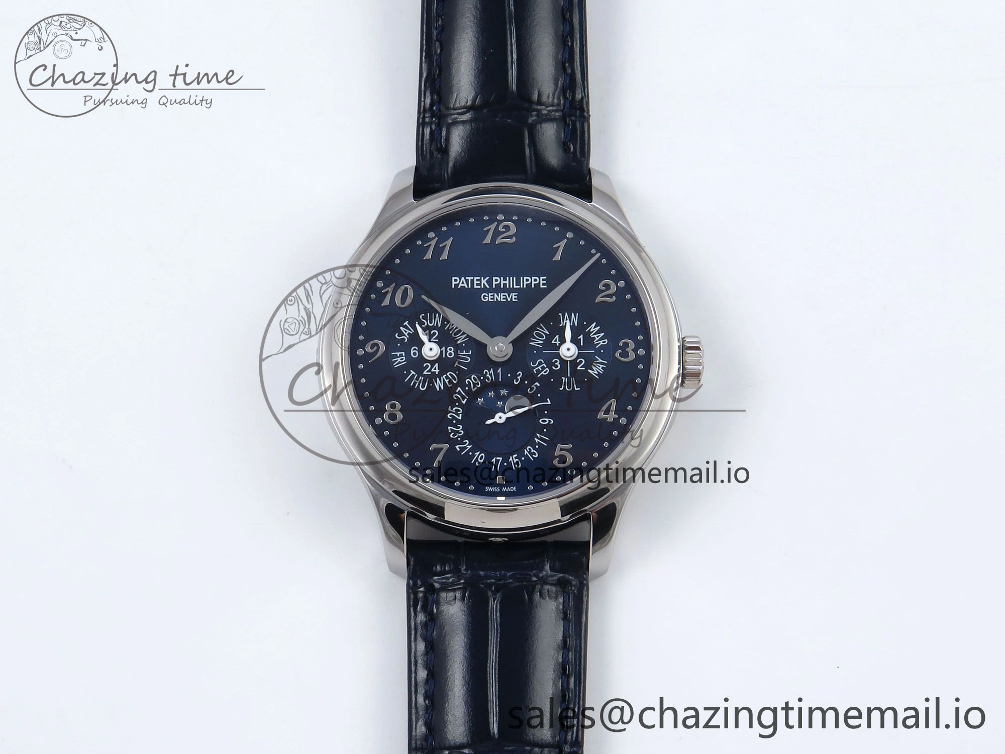 Perpetual Calendar 5140 SS 3KF Best Edition Blue Numeral Dial on Blue Leather Strap A Timeless 8656
