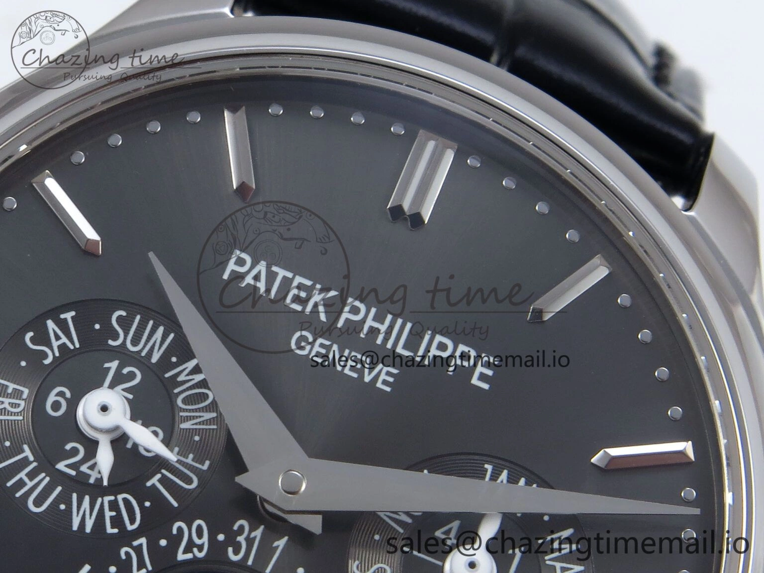 Supportive Perpetual Calendar 5140 SS 3KF Best Edition Gray Dial on Black Leather Strap A 8658