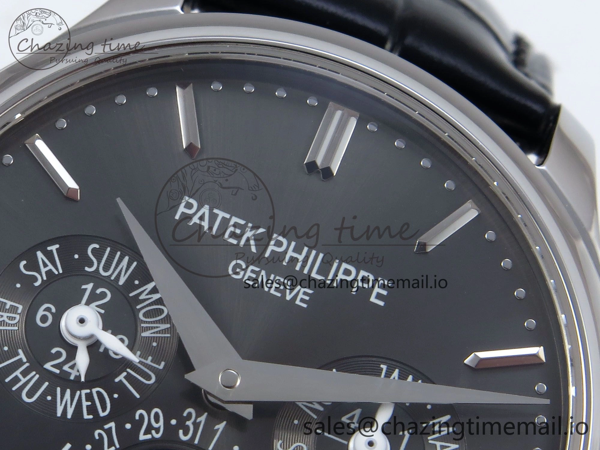 Supportive Perpetual Calendar 5140 SS 3KF Best Edition Gray Dial on Black Leather Strap A 8658
