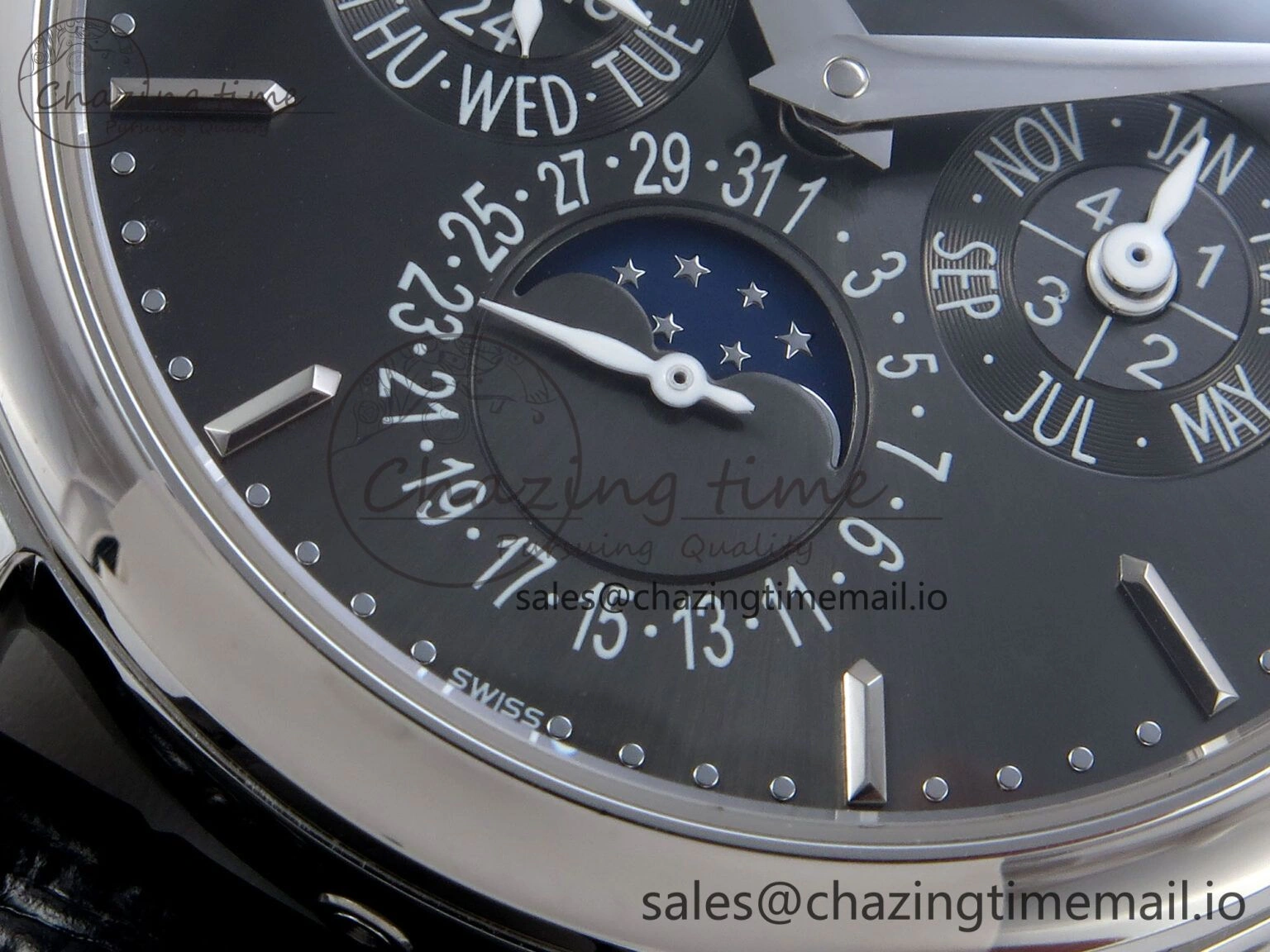 Supportive Perpetual Calendar 5140 SS 3KF Best Edition Gray Dial on Black Leather Strap A 8658