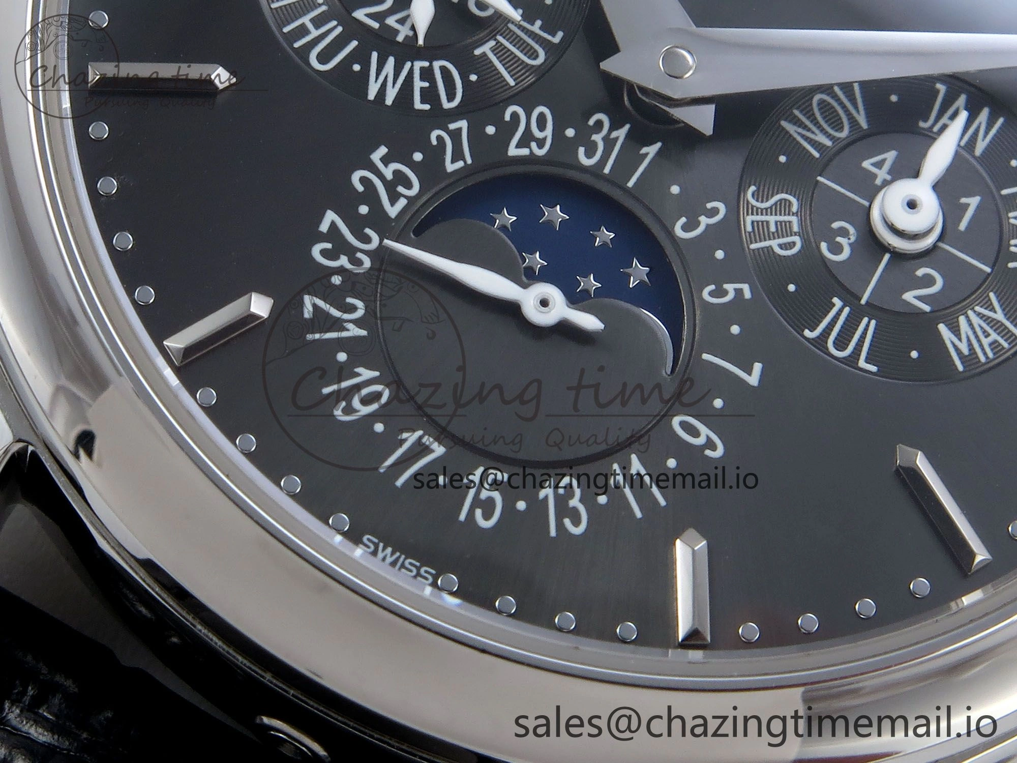 Supportive Perpetual Calendar 5140 SS 3KF Best Edition Gray Dial on Black Leather Strap A 8658