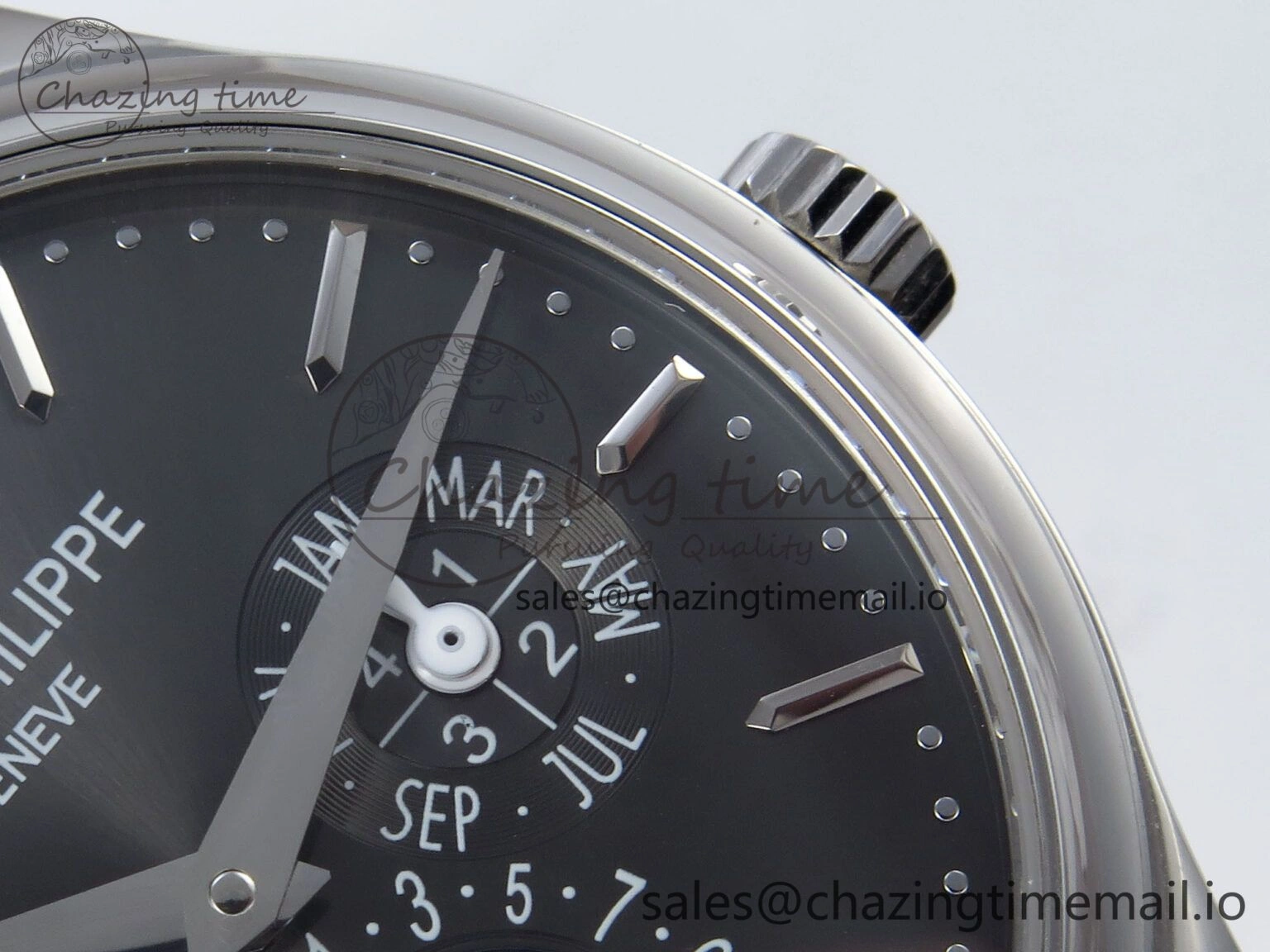 Supportive Perpetual Calendar 5140 SS 3KF Best Edition Gray Dial on Black Leather Strap A 8658