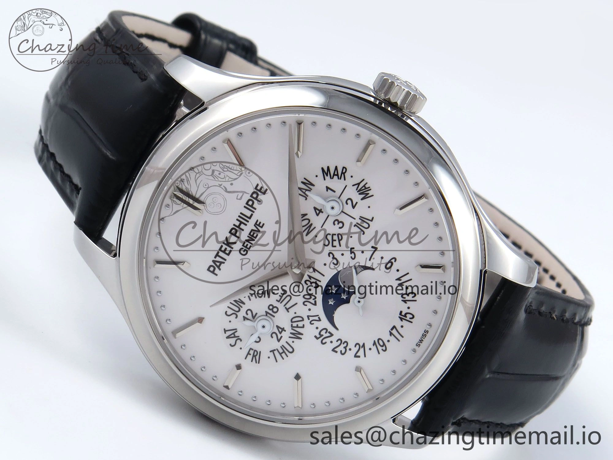 Lightweight Perpetual Calendar 5140 SS 3KF Best Edition White Dial on Black Leather Strap A 8659
