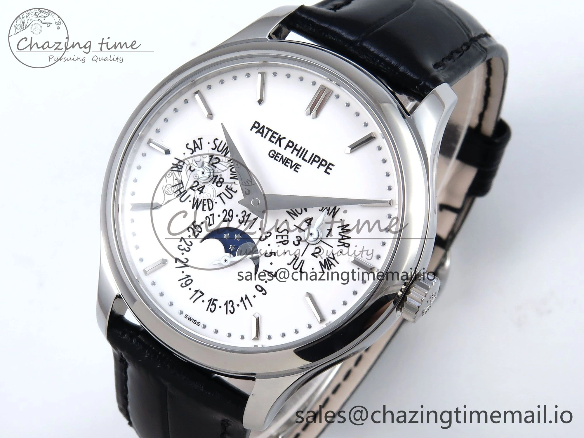 Lightweight Perpetual Calendar 5140 SS 3KF Best Edition White Dial on Black Leather Strap A 8659