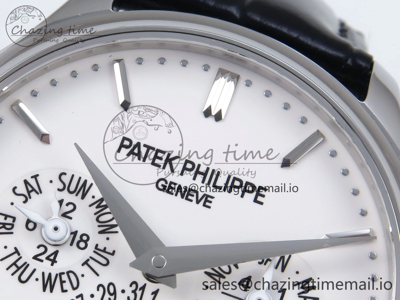 Lightweight Perpetual Calendar 5140 SS 3KF Best Edition White Dial on Black Leather Strap A 8659