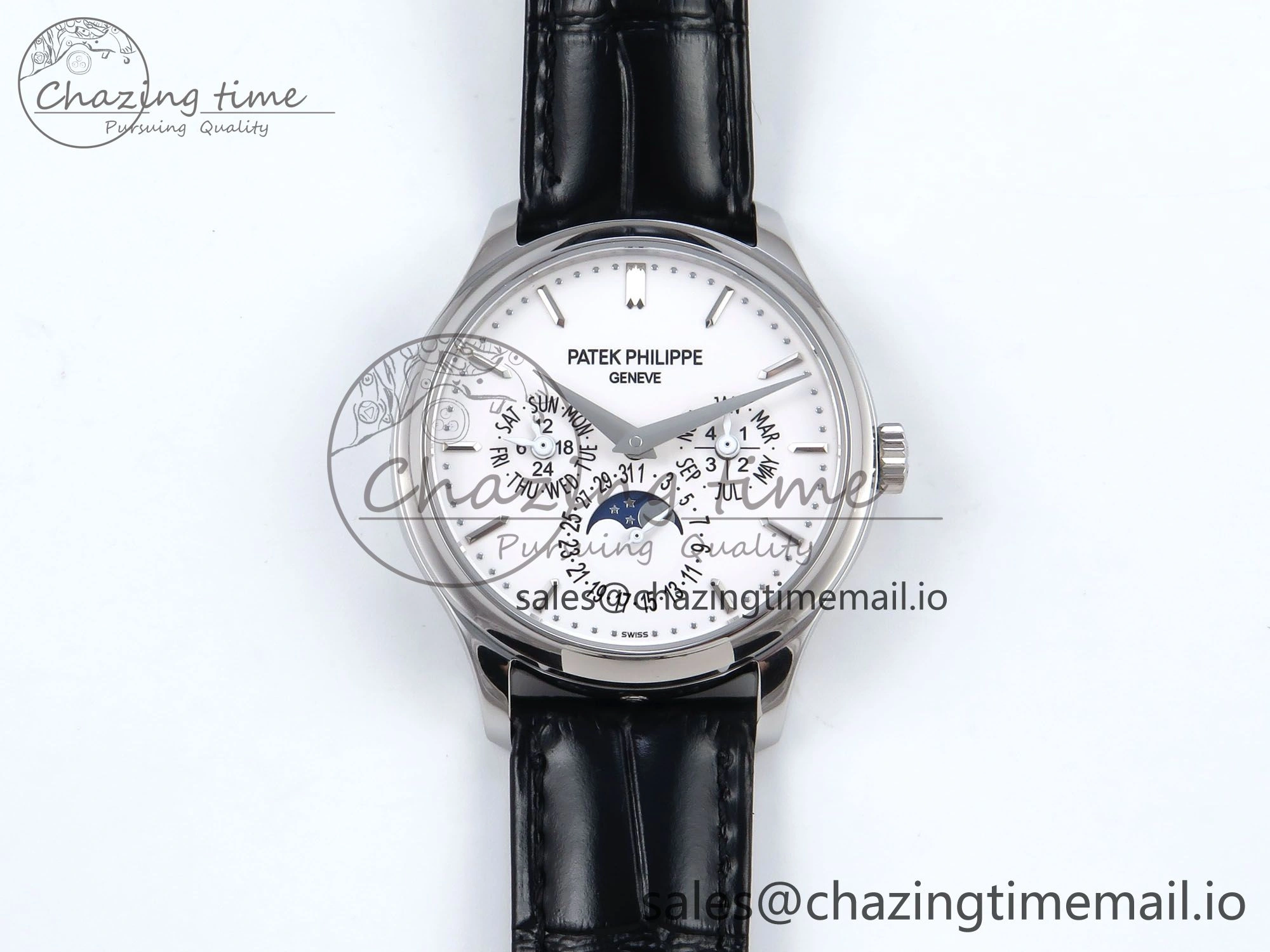 Lightweight Perpetual Calendar 5140 SS 3KF Best Edition White Dial on Black Leather Strap A 8659