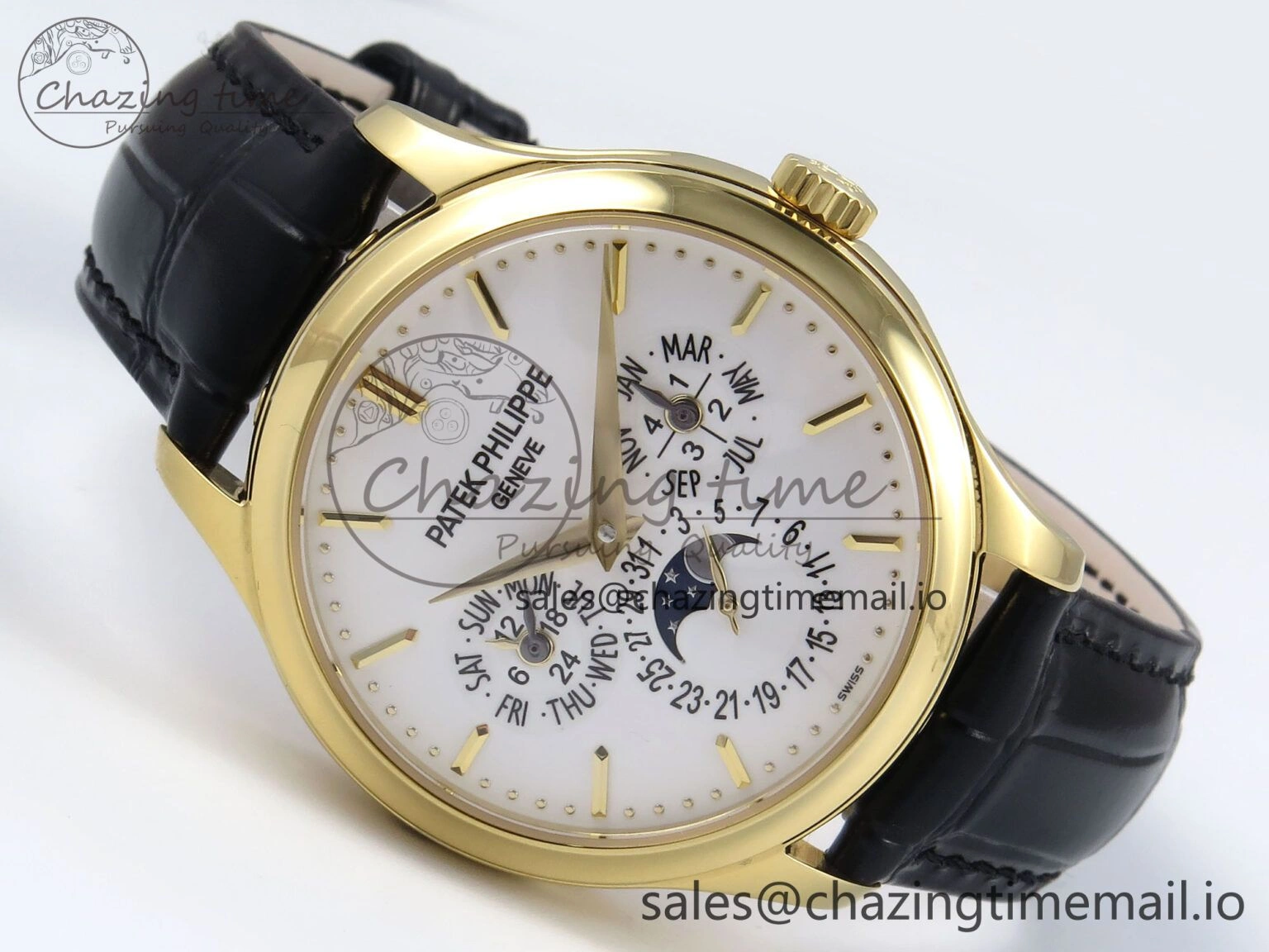 Perpetual Calendar 5140 YG 3KF Best Edition White Dial on Black Leather Strap A Flexible 8661