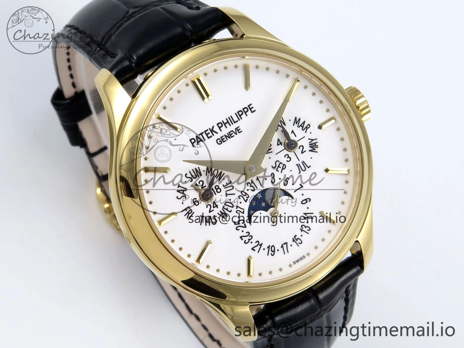 Perpetual Calendar 5140 YG 3KF Best Edition White Dial on Black Leather Strap A Flexible 8661