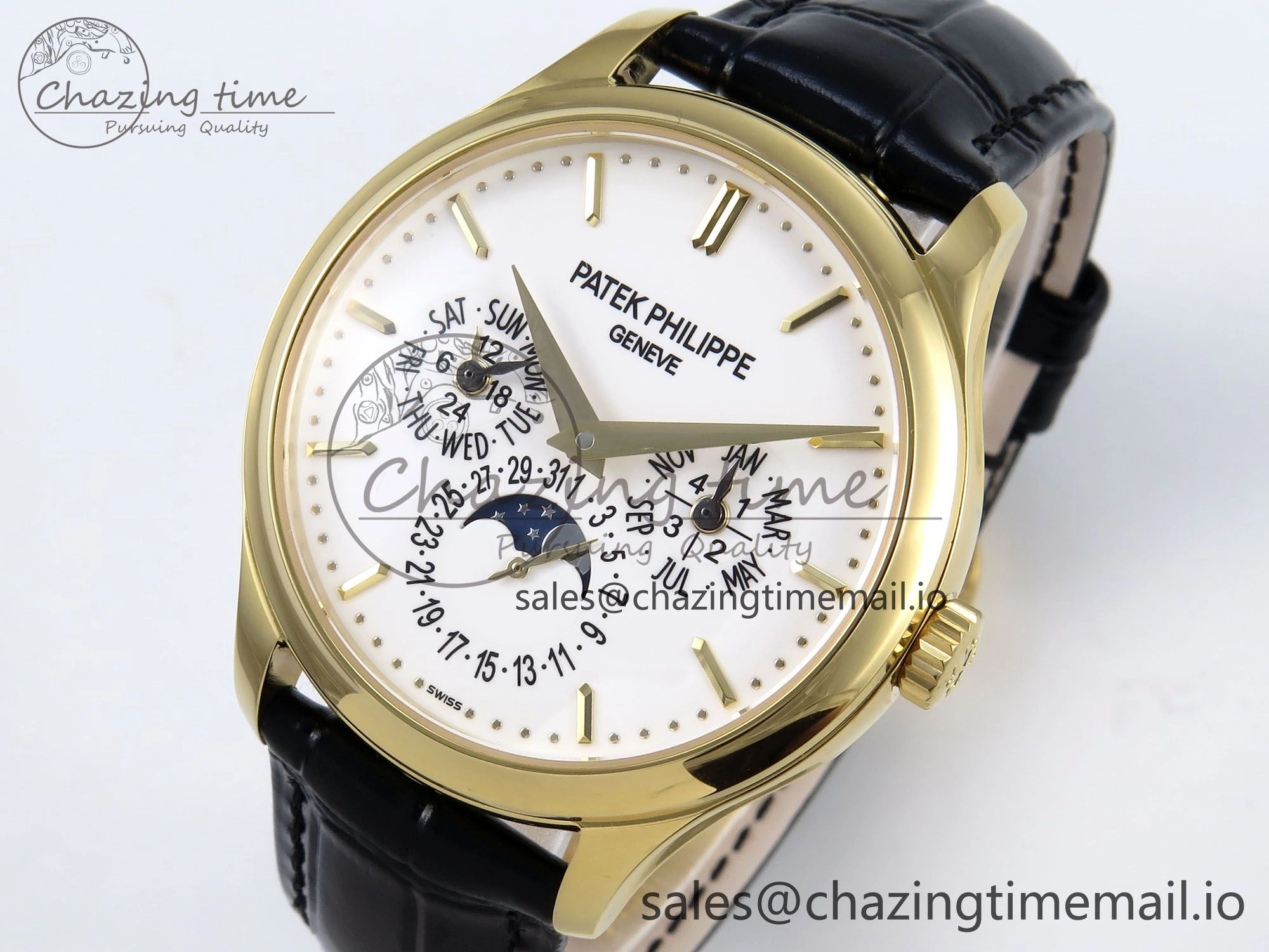 Perpetual Calendar 5140 YG 3KF Best Edition White Dial on Black Leather Strap A Flexible 8661