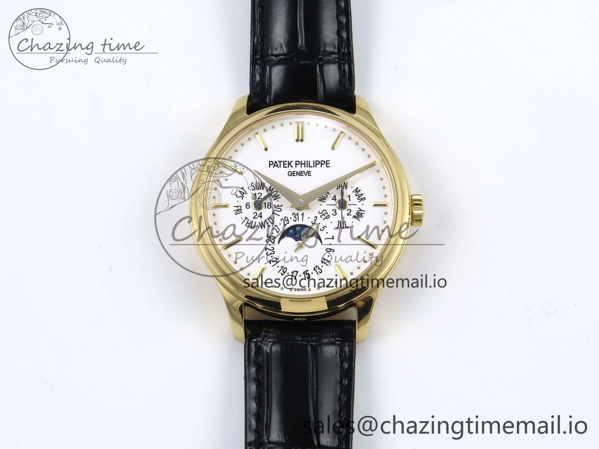Perpetual Calendar 5140 YG 3KF Best Edition White Dial on Black Leather Strap A Flexible 8661