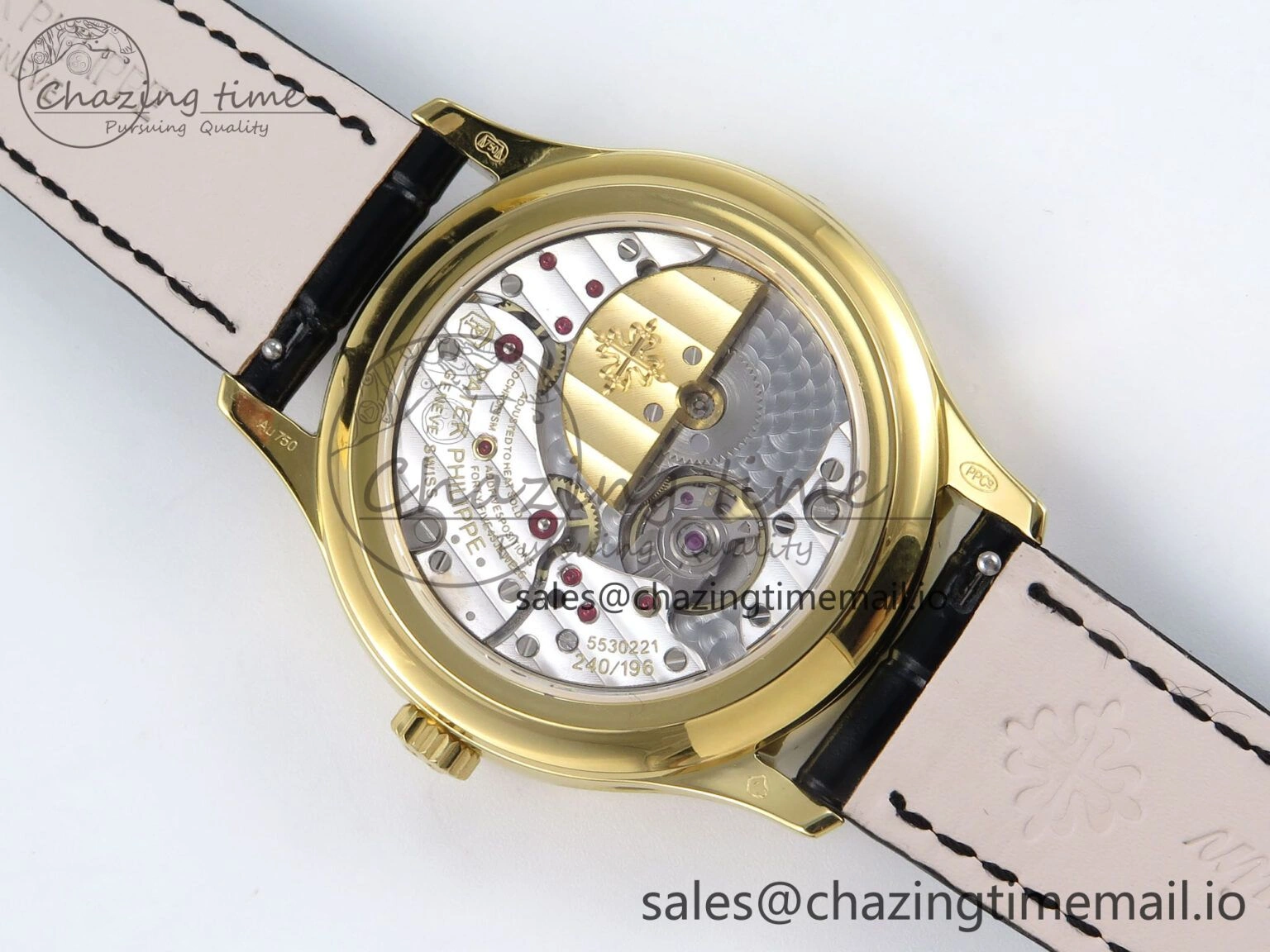 QuickDry Perpetual Calendar 5140 YG 3KF Best Edition White Numeral Dial on Black Leather Strap A 8660