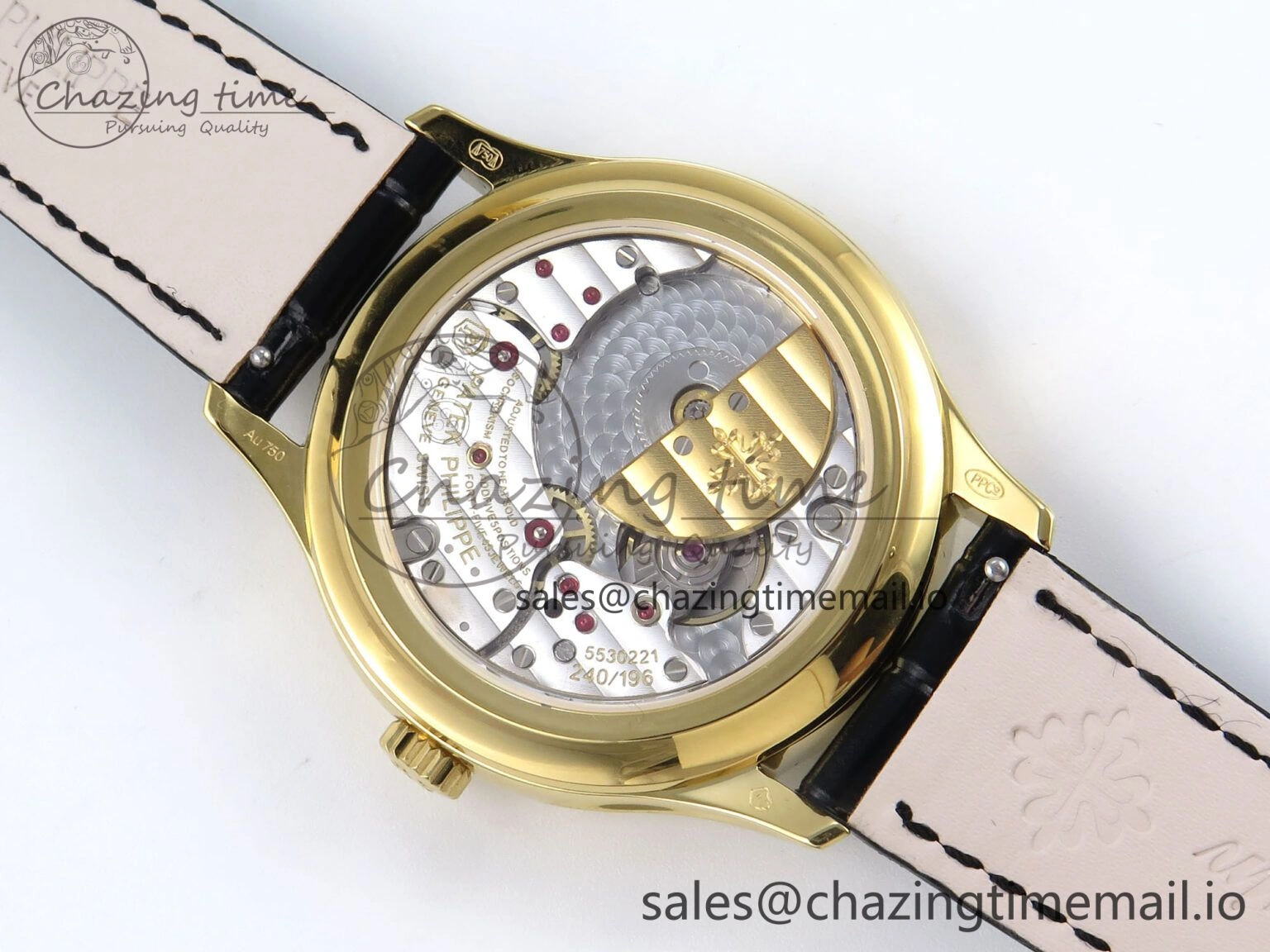 QuickDry Perpetual Calendar 5140 YG 3KF Best Edition White Numeral Dial on Black Leather Strap A 8660