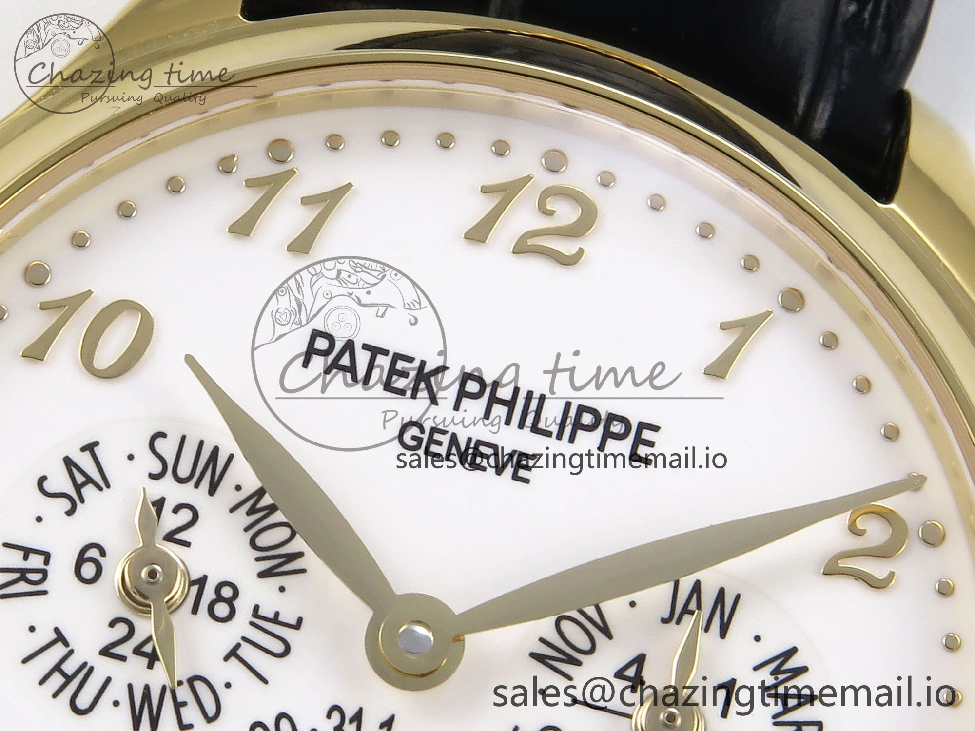 QuickDry Perpetual Calendar 5140 YG 3KF Best Edition White Numeral Dial on Black Leather Strap A 8660