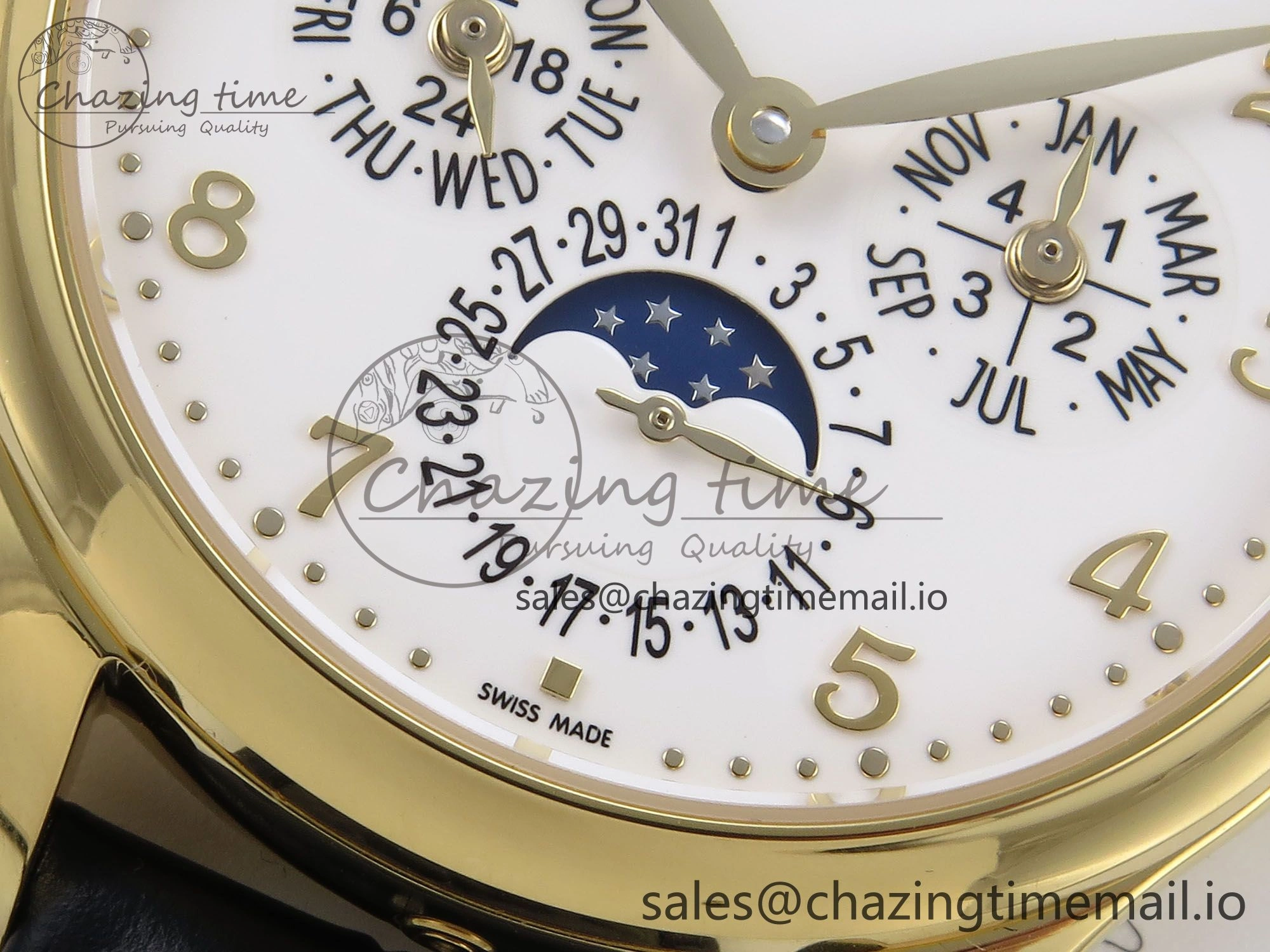 QuickDry Perpetual Calendar 5140 YG 3KF Best Edition White Numeral Dial on Black Leather Strap A 8660