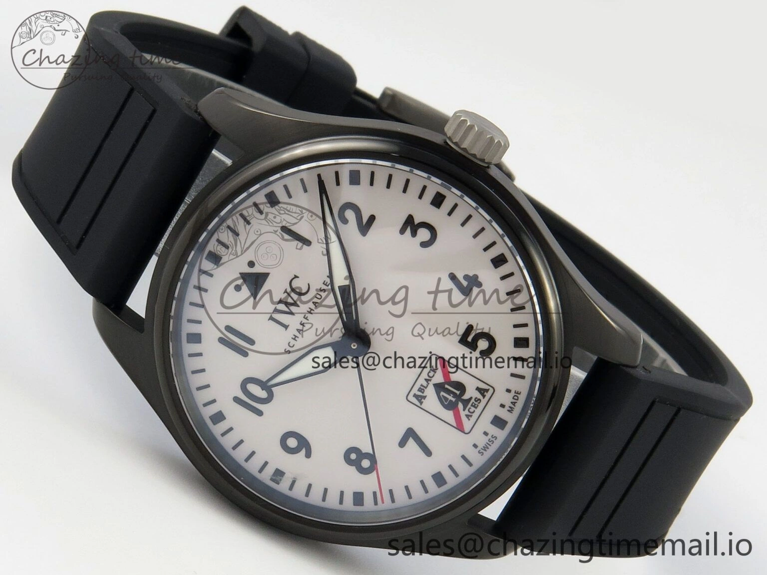 UrbanChic Pilot Black Ace BLSF 1:1 Best Edition White Lume Dial on Black Rubber Strap MIYOTA 6990