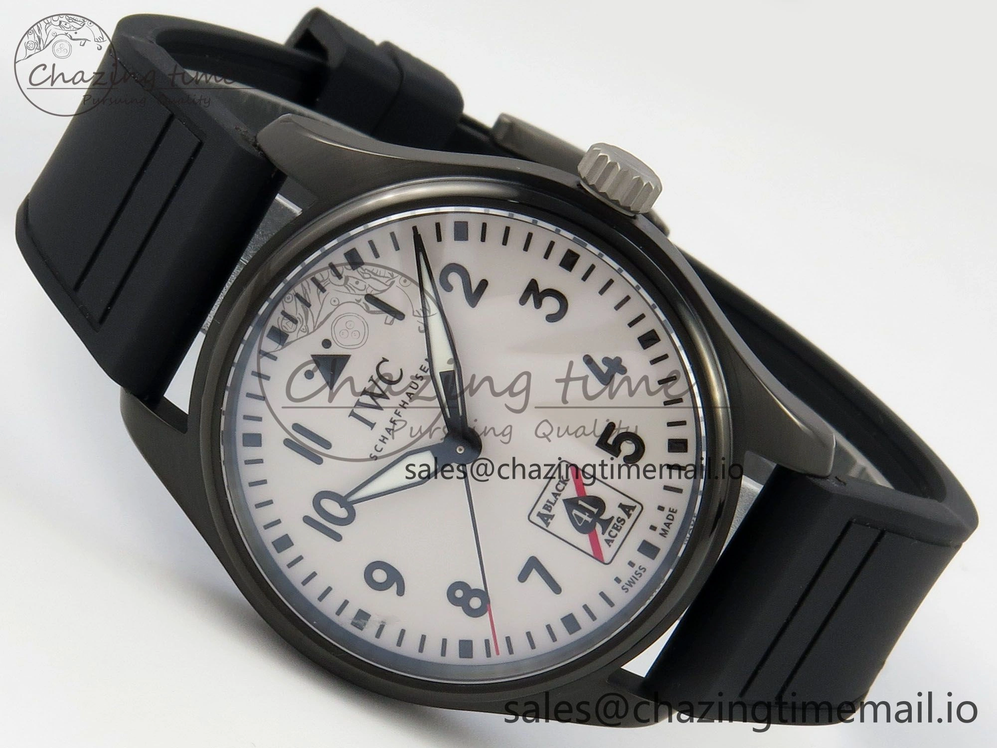 UrbanChic Pilot Black Ace BLSF 1:1 Best Edition White Lume Dial on Black Rubber Strap MIYOTA 6990