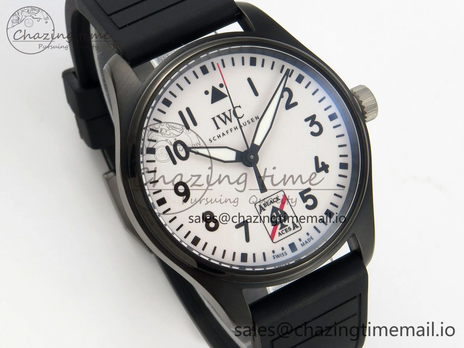 UrbanChic Pilot Black Ace BLSF 1:1 Best Edition White Lume Dial on Black Rubber Strap MIYOTA 6990